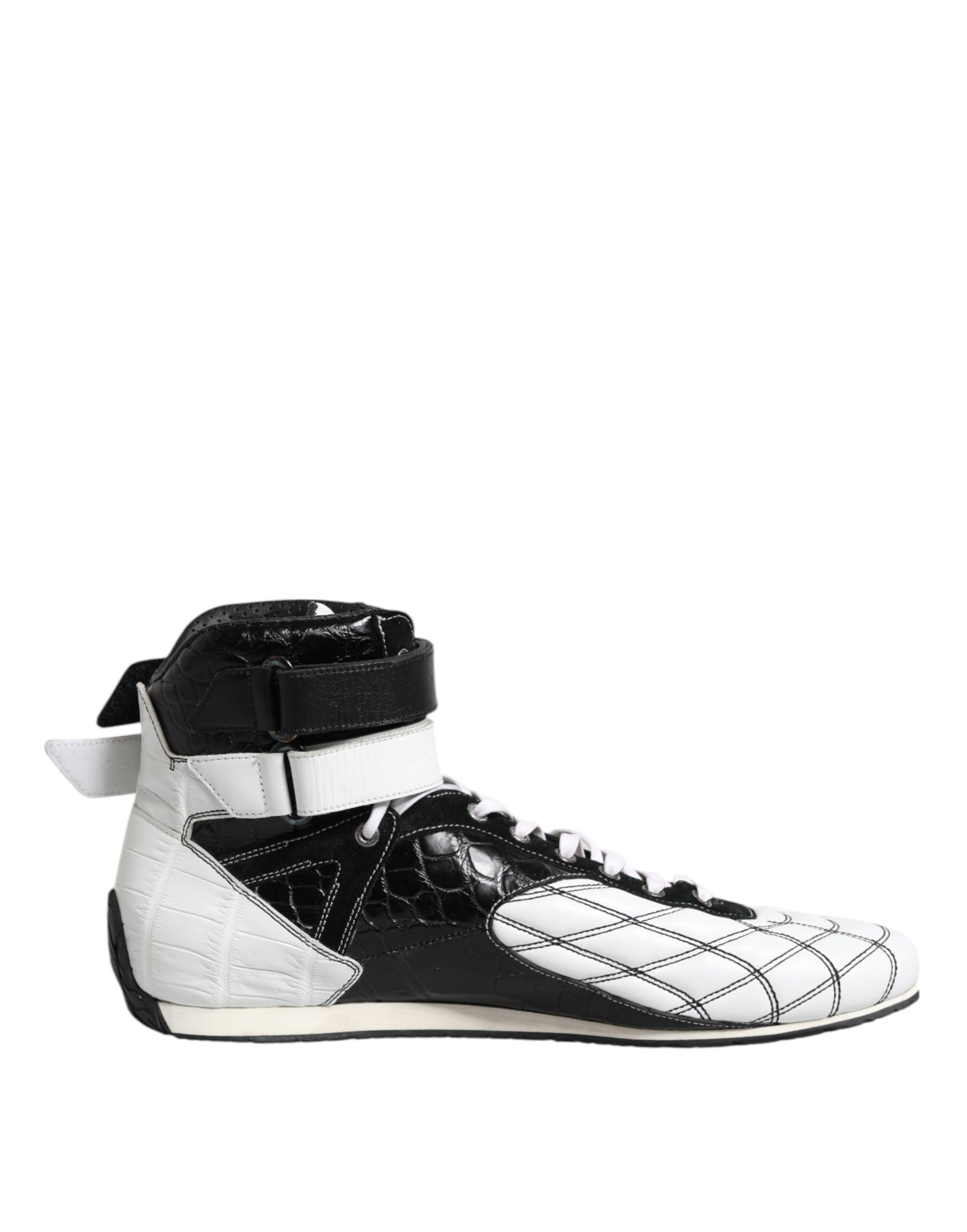 【VIP価格】DOLCE & GABBANA Black White Leather High Tops Dolce & Gabbana Black White Leather High Top Sneakers Men's