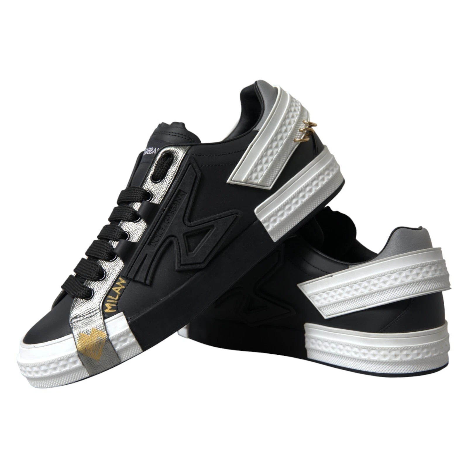 Black Leather Low Top Sneakers Portofino Shoes