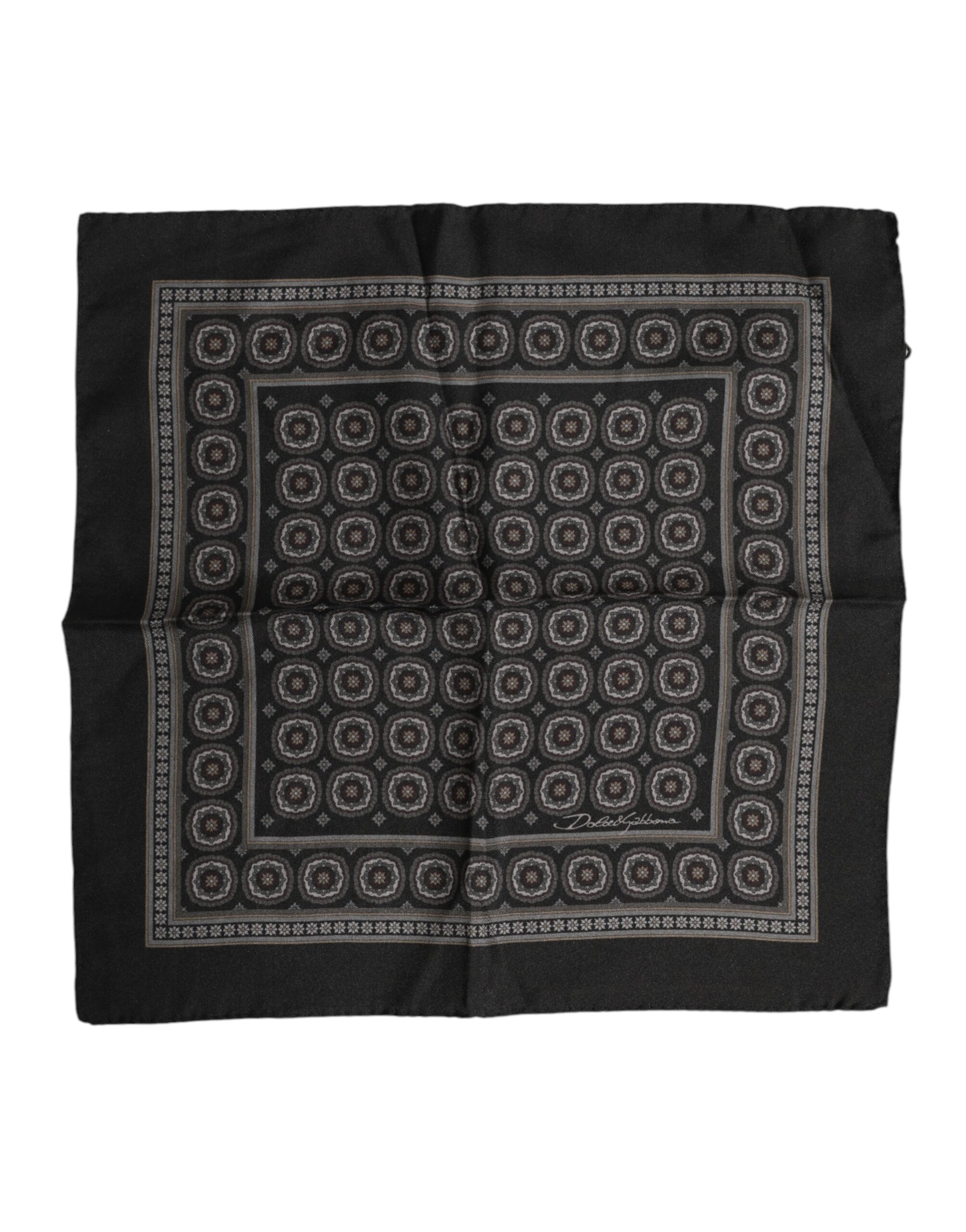 Black Silk Printed Square Men Foulard Scarf