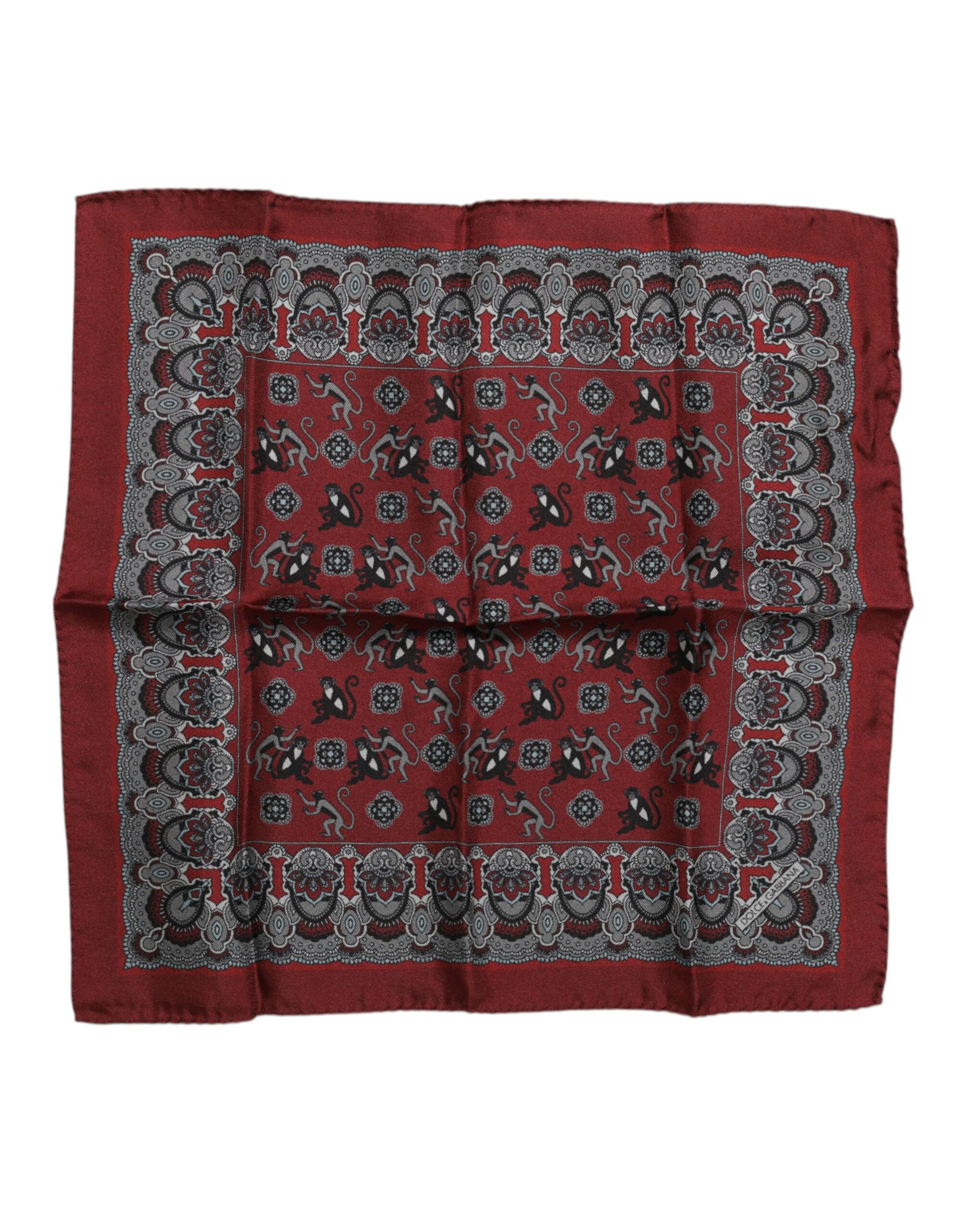 Maroon Monkey Print Silk Square Foulard Scarf