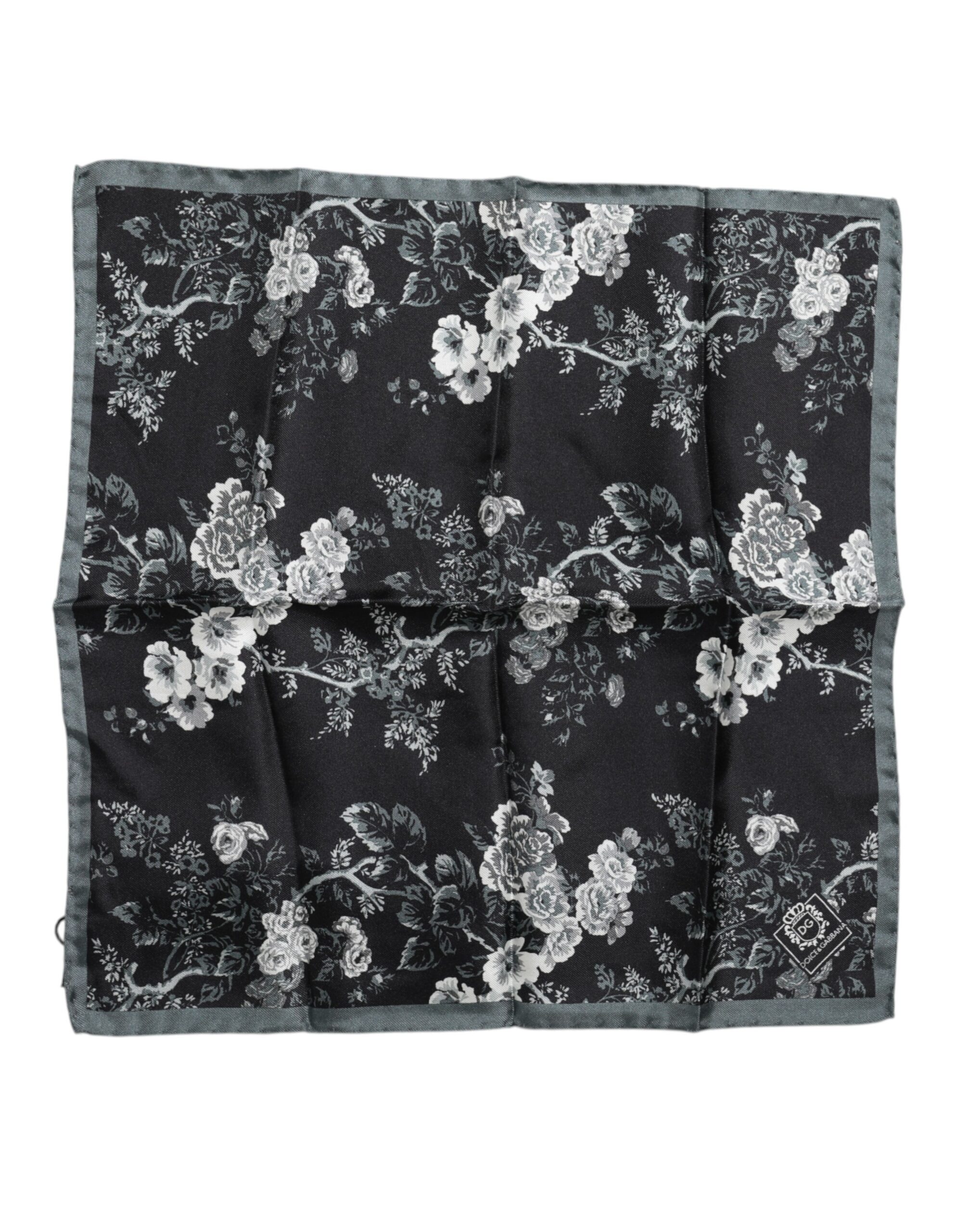 スカーフ Dolce & Gabbana Floral Print Silk Foulard Dolce & Gabbana Black Floral Print Silk Square Foulard