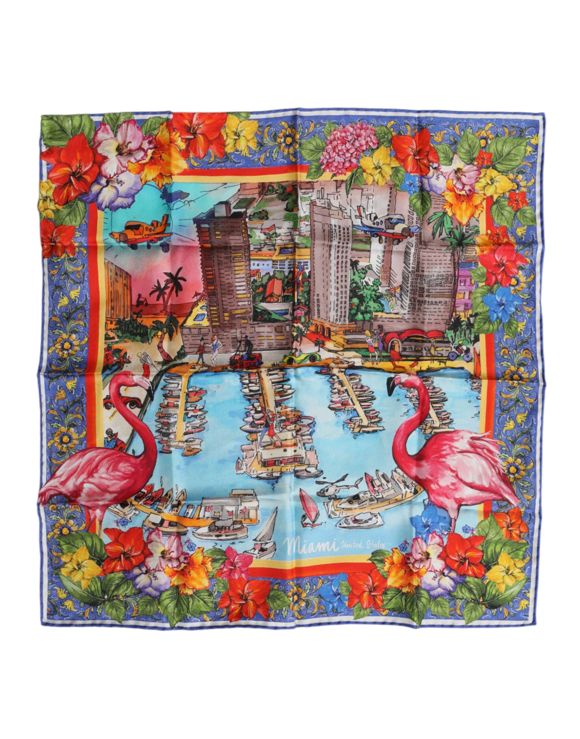 Multicolor Graphic Print Square Foulard Scarf