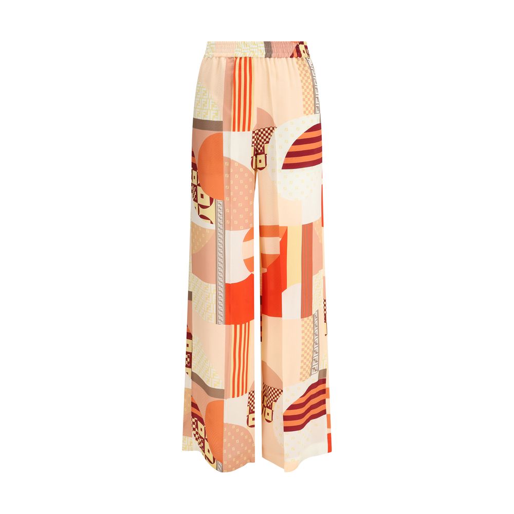 Patchwork print silk crepe Pants