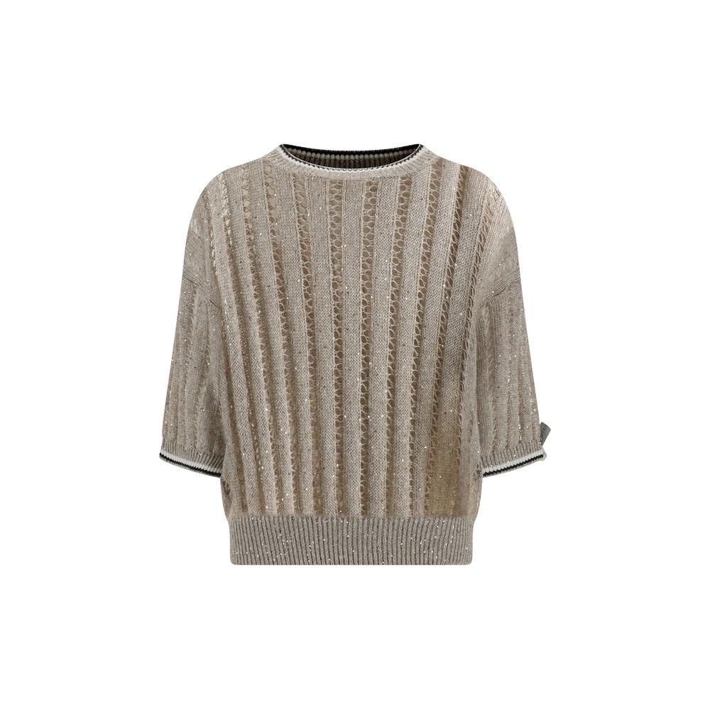 Openwork knit pattern Sweater with sequins