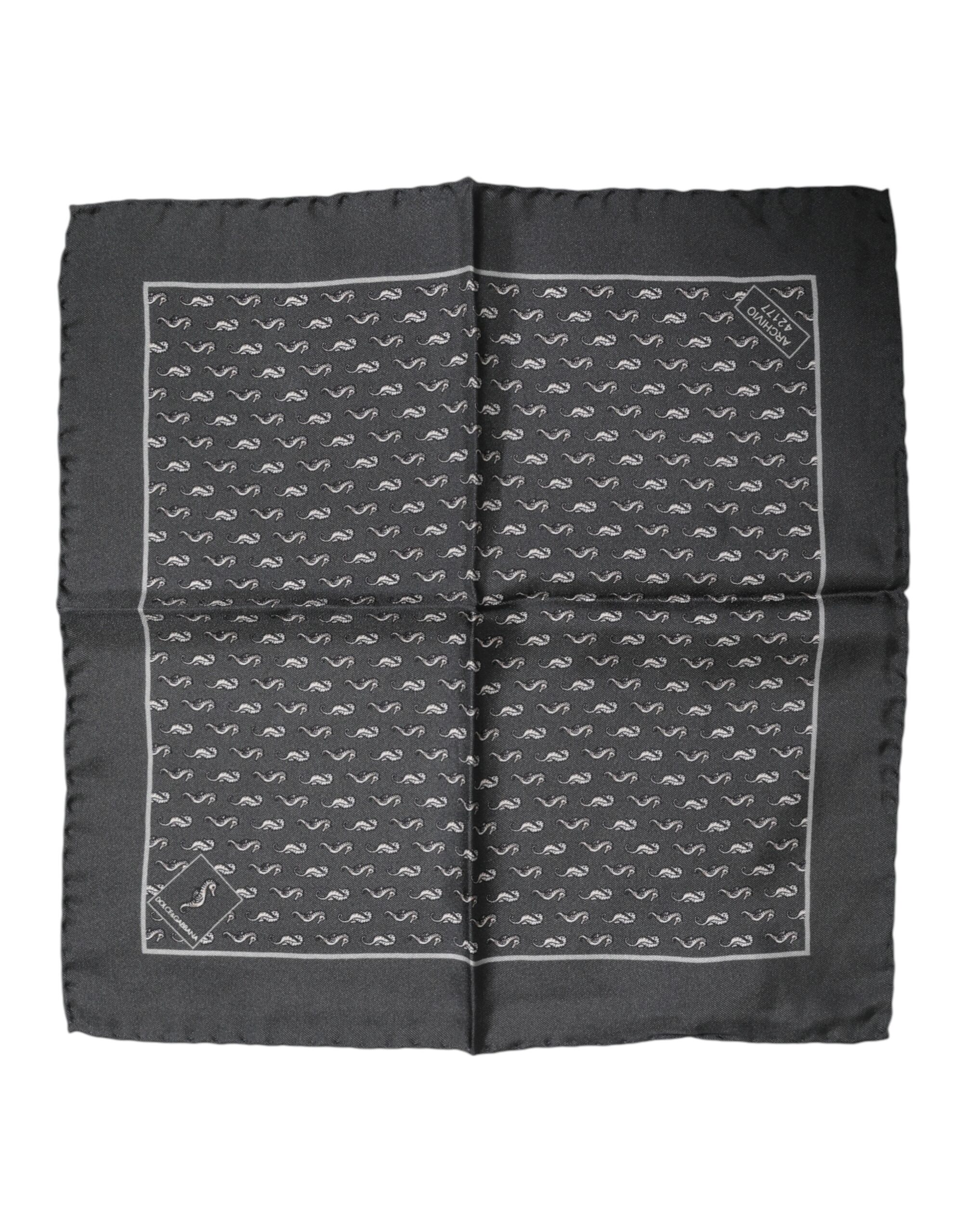 Black Fish Print Silk Square Men Foulard Scarf