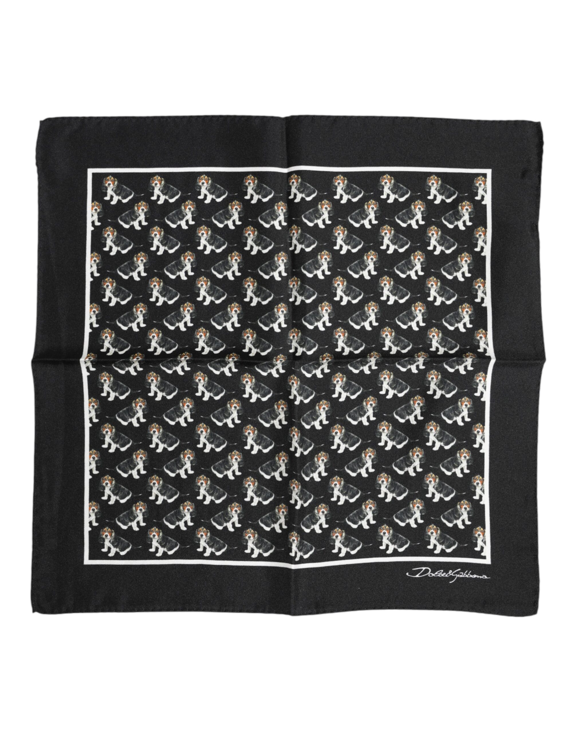 Black Dog Print Silk Square Foulard Scarf