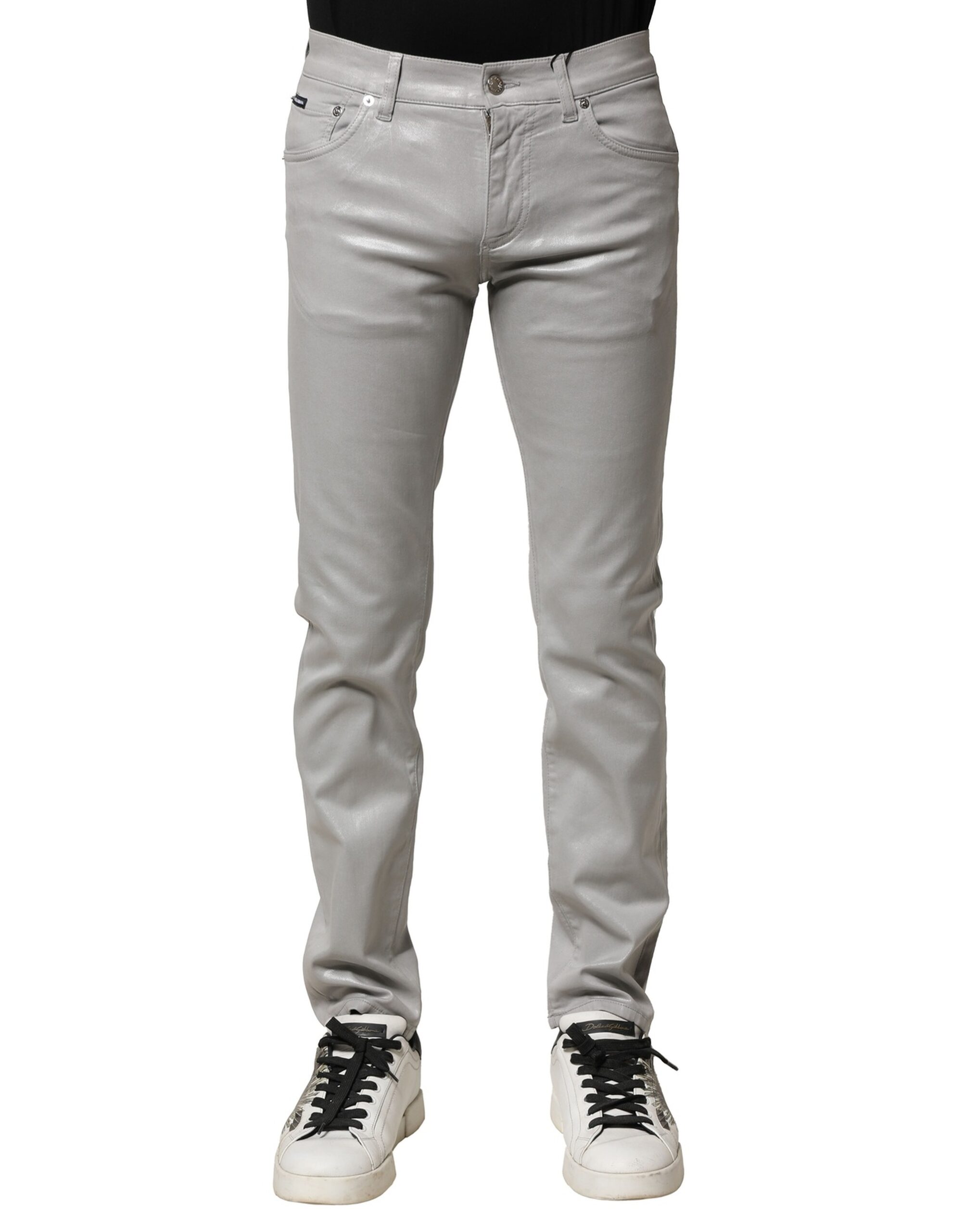 Light Gray Cotton Slim Fit Men Denim Jeans
