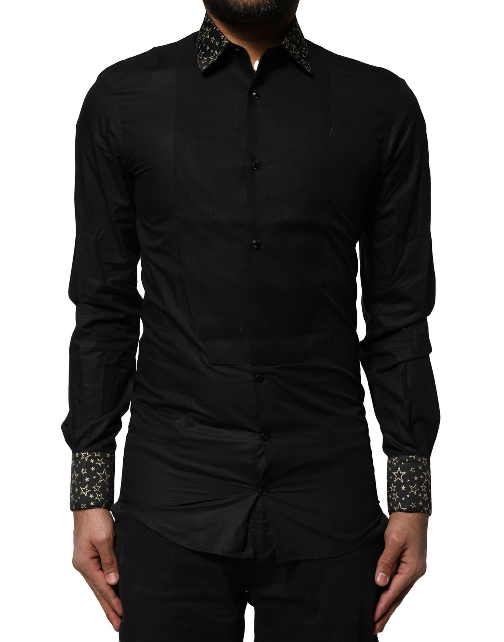 Black Cotton GOLD Long Sleeves Dress Shirt