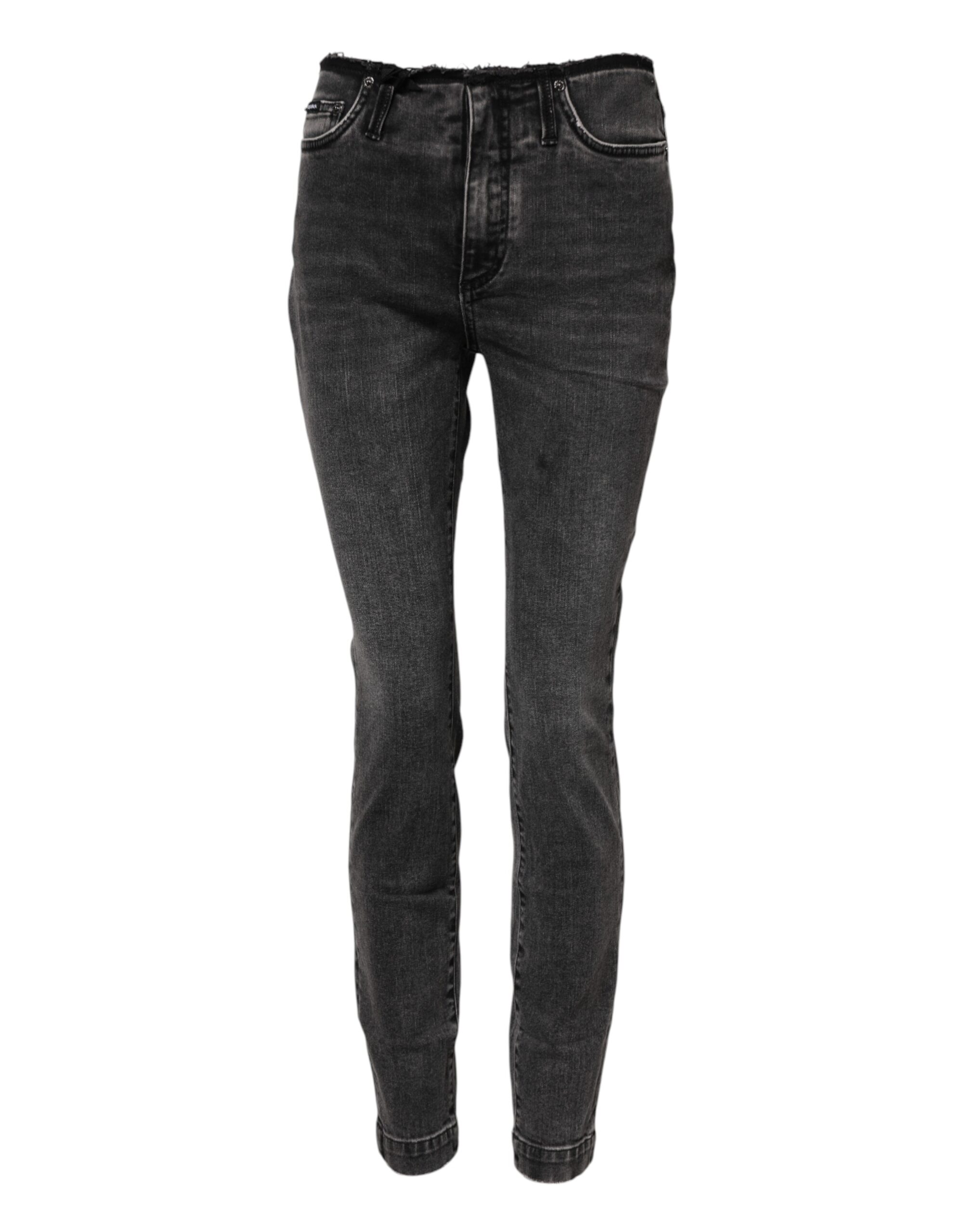 Gray Skinny Cotton Mid Waisted Denim Jeans