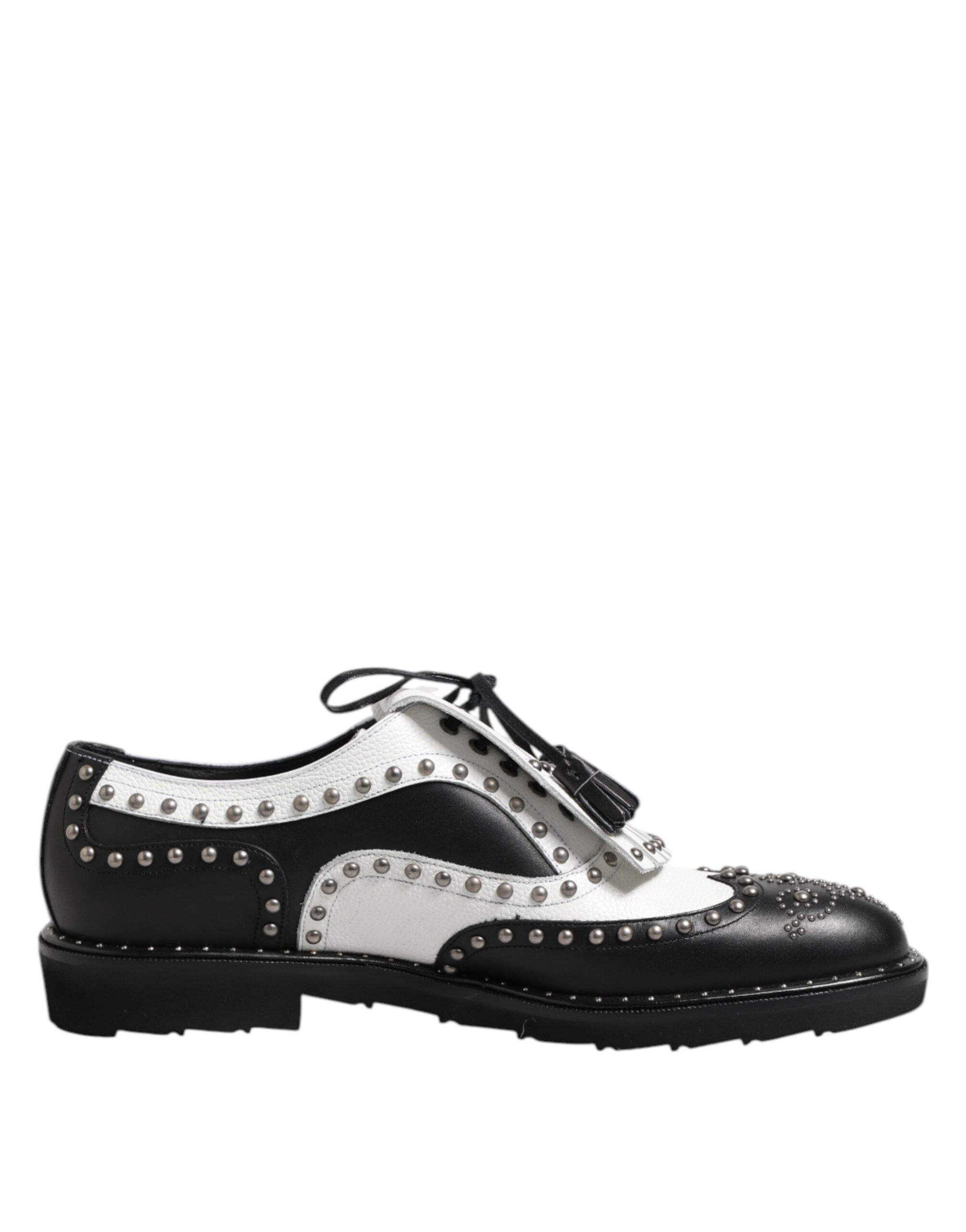 Black White Leather Studded Dreby Dress Shoes
