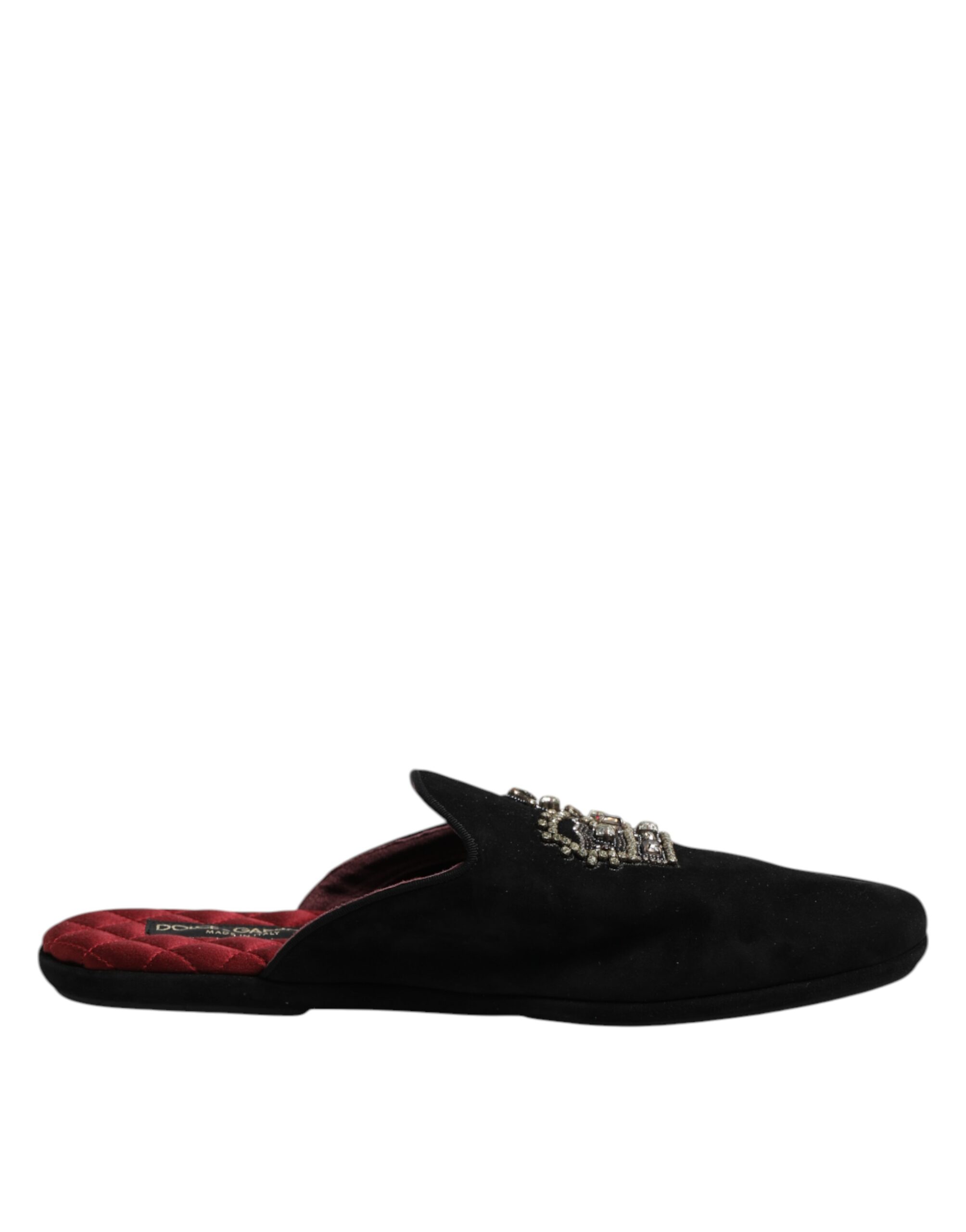 Black Suede Crown Embroidery Men Slides Shoes