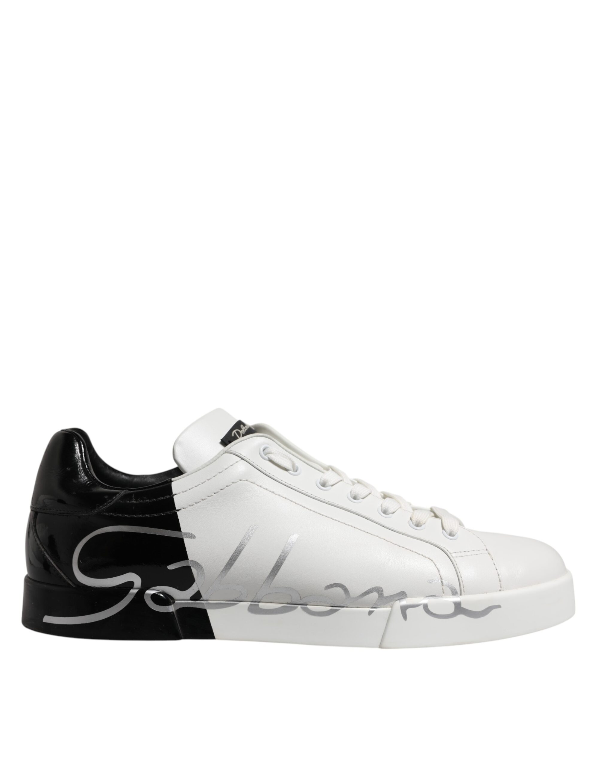 White Black Logo Low Top Leather Sneakers Shoes