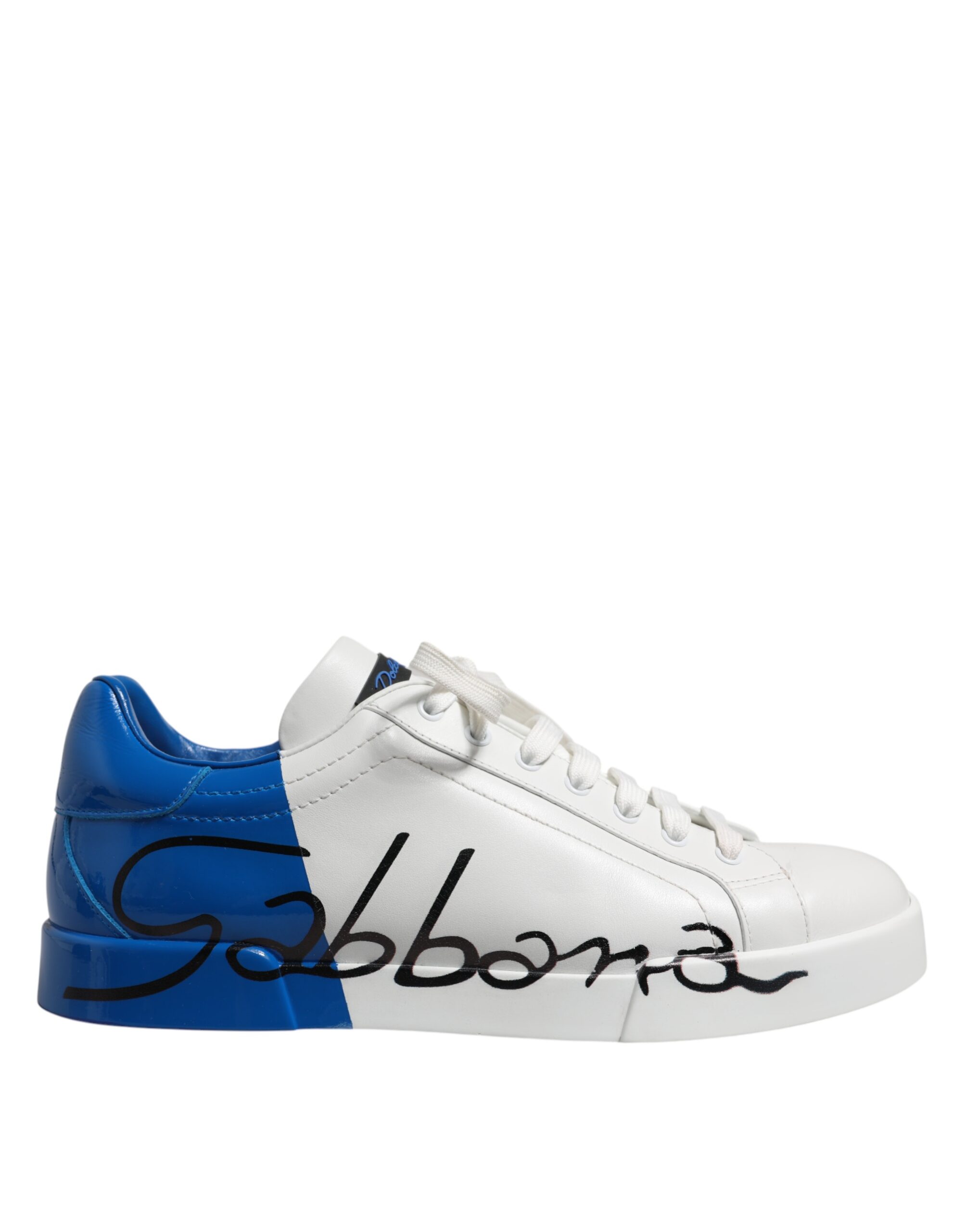 White Blue Logo Low Top Leather Sneakers Shoes