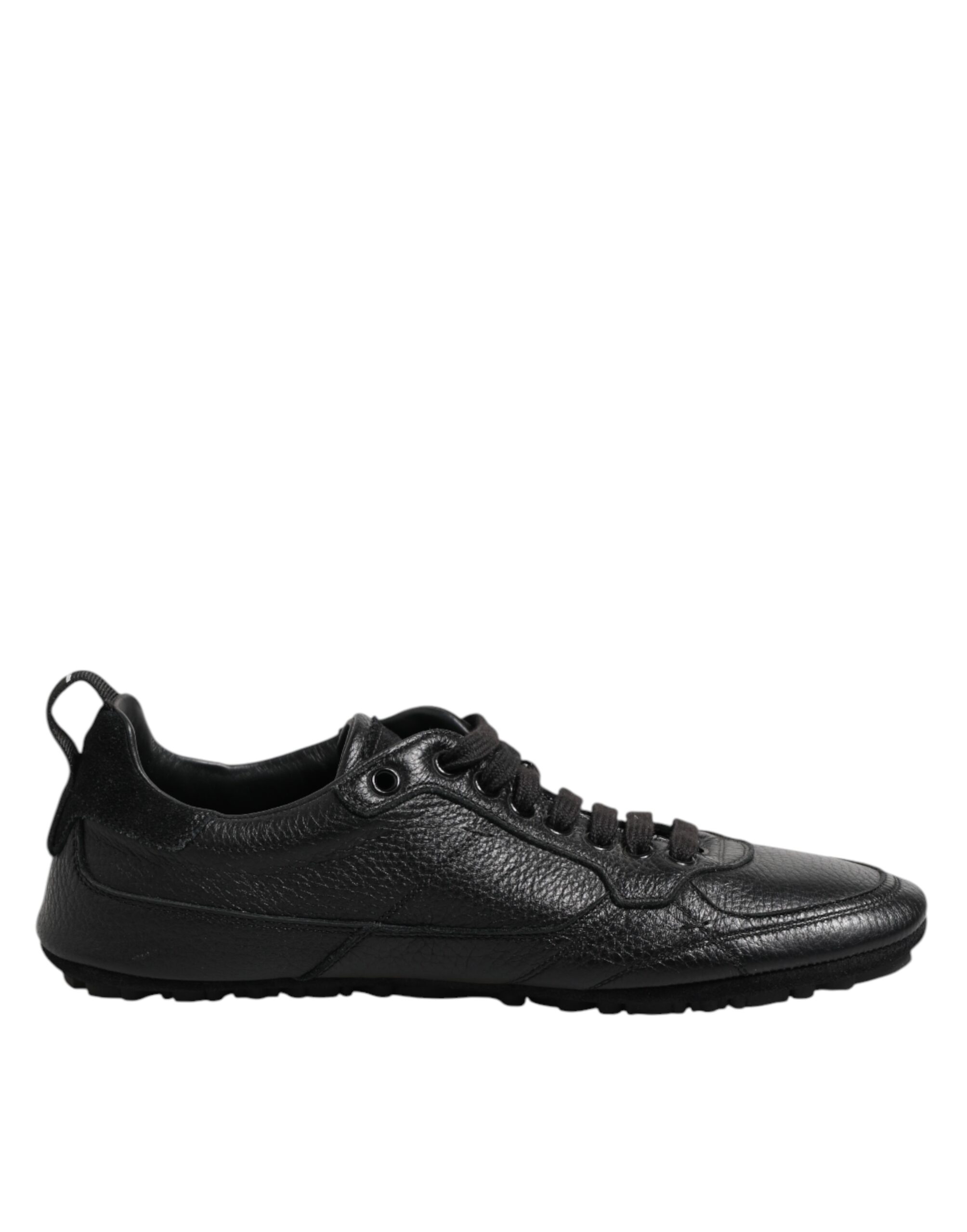 Black Leather Lace Up Low Top Sneakers Shoes