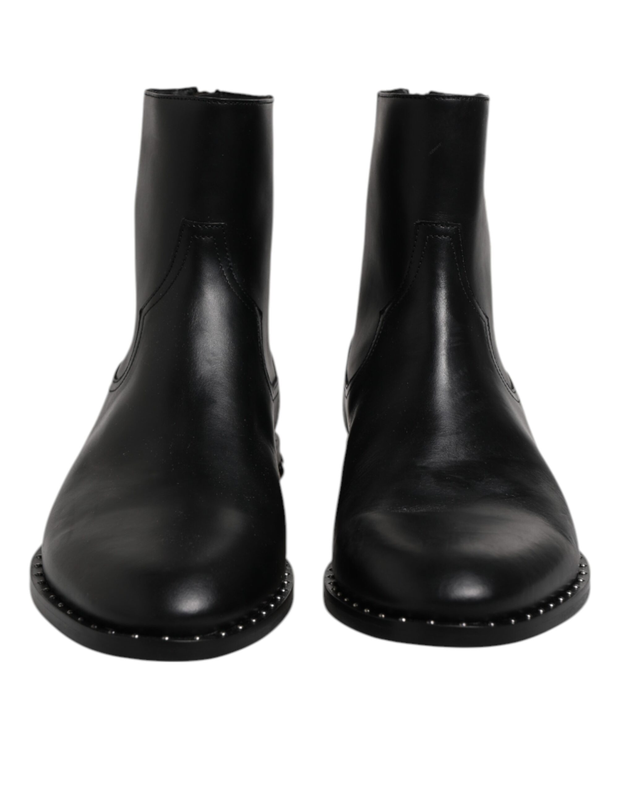 Black Leather Logo Ankle Boots Studded Shoes