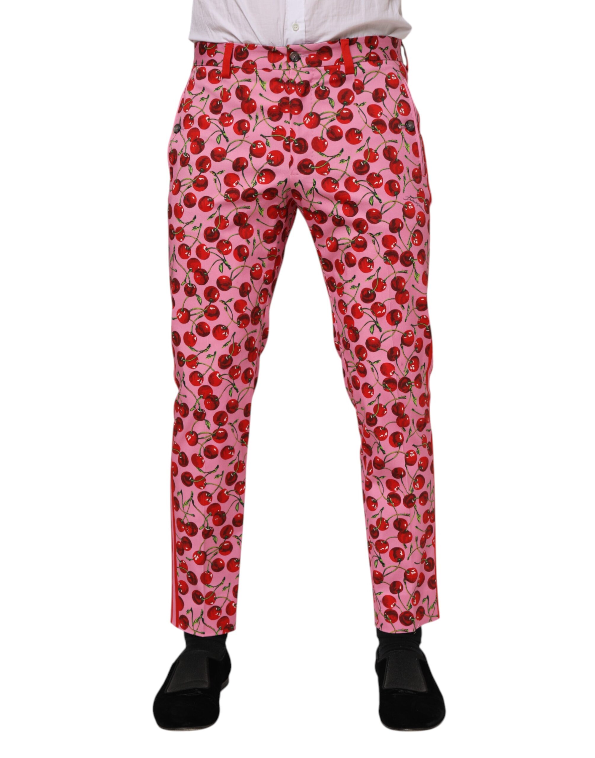 Pink Cherry Print Cotton Dress Pants