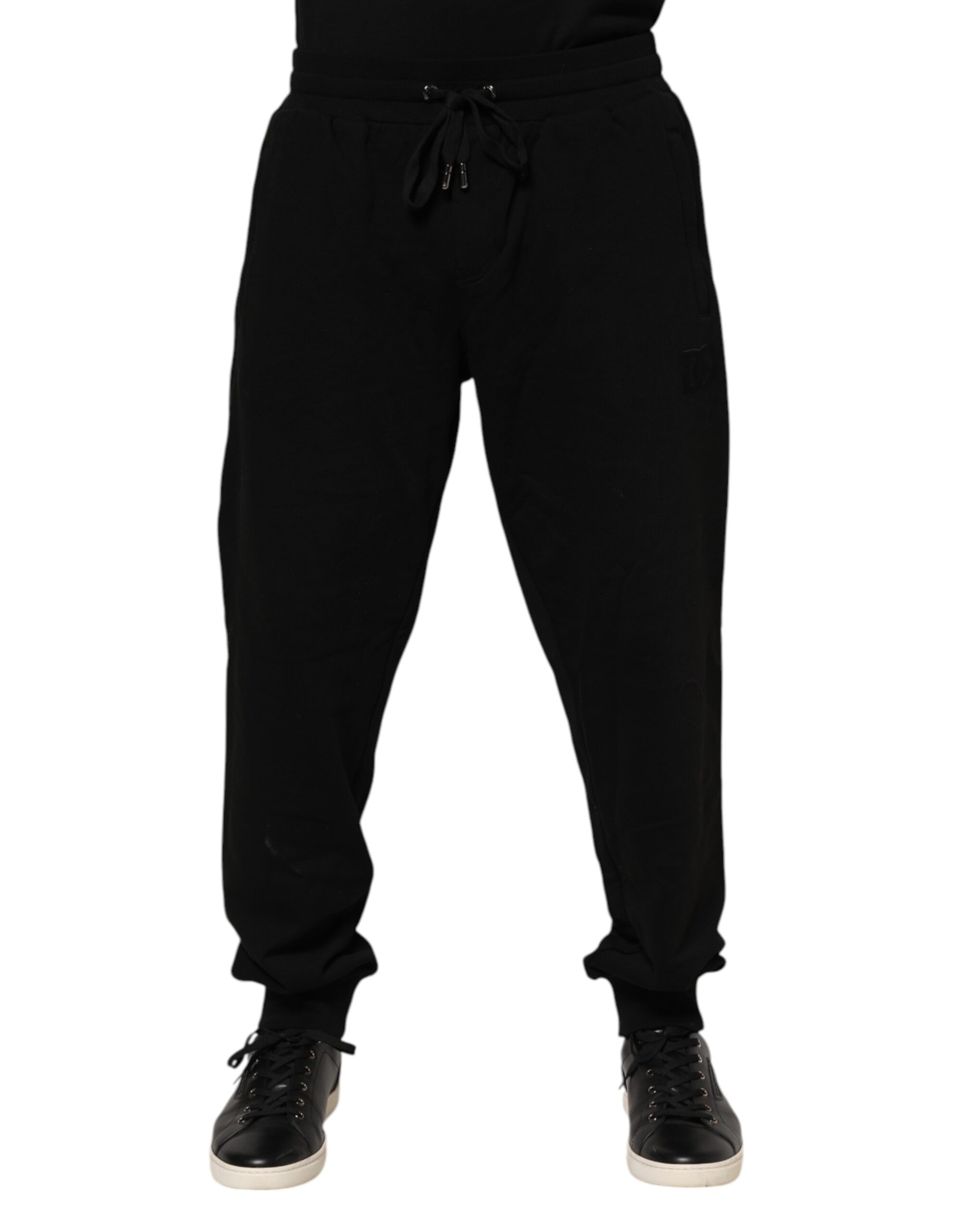 Black Cotton Logo Tape Men Jogger Pants