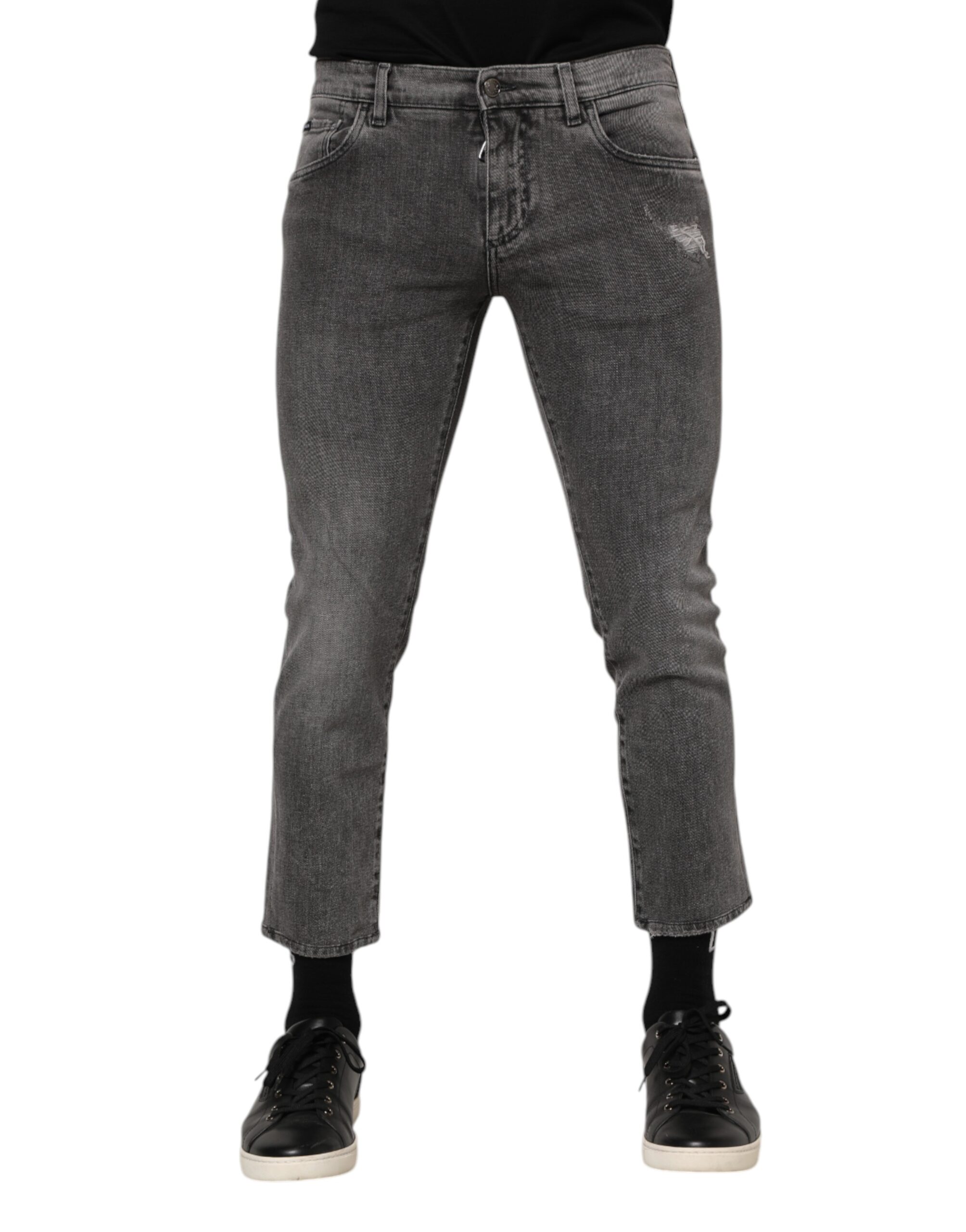 Gray Cotton Logo Plaque Men Denim Jeans