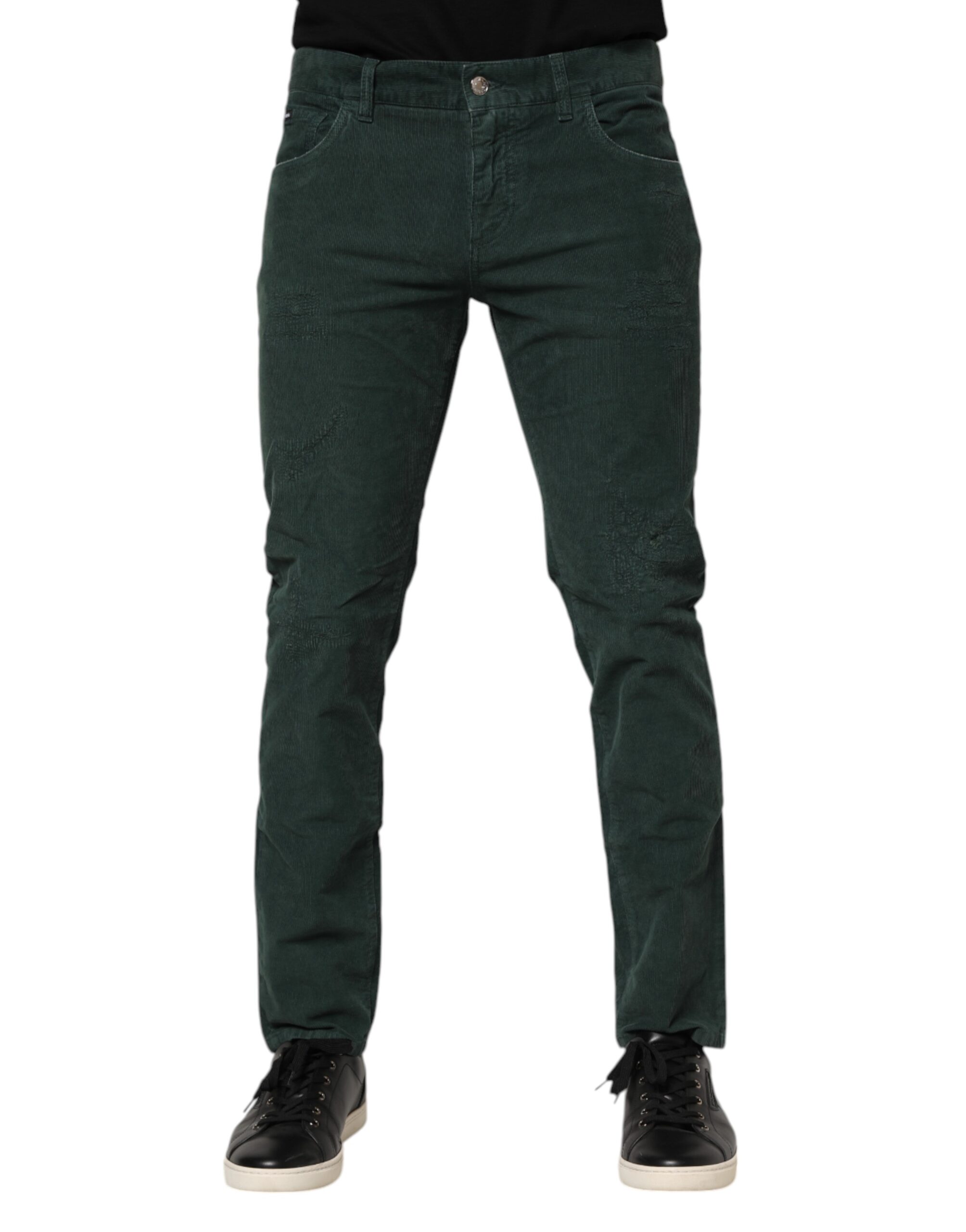 Green Cotton Corduroy Skinny Pants