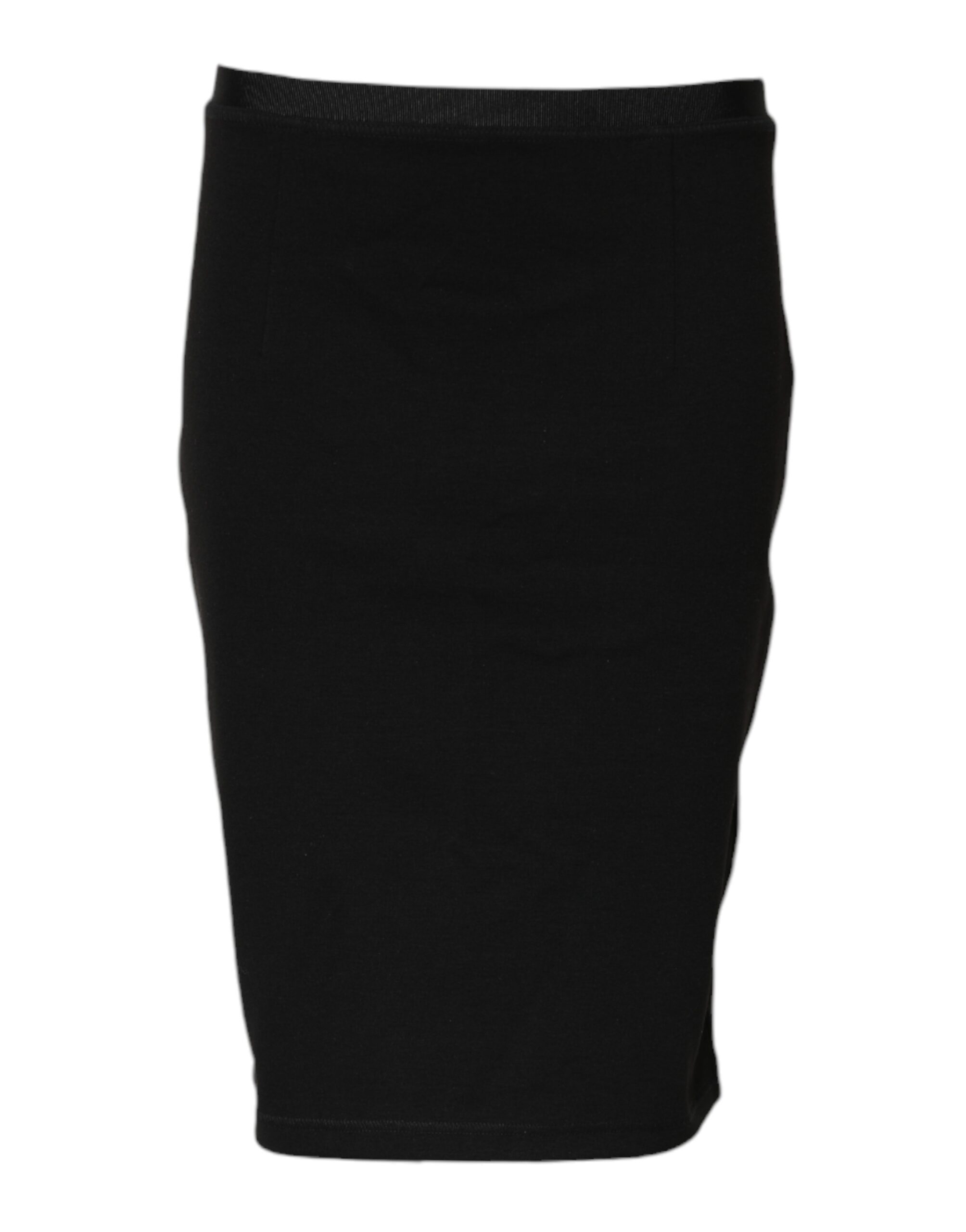 Black Polyester Pencil Cut Knee Length Skirt