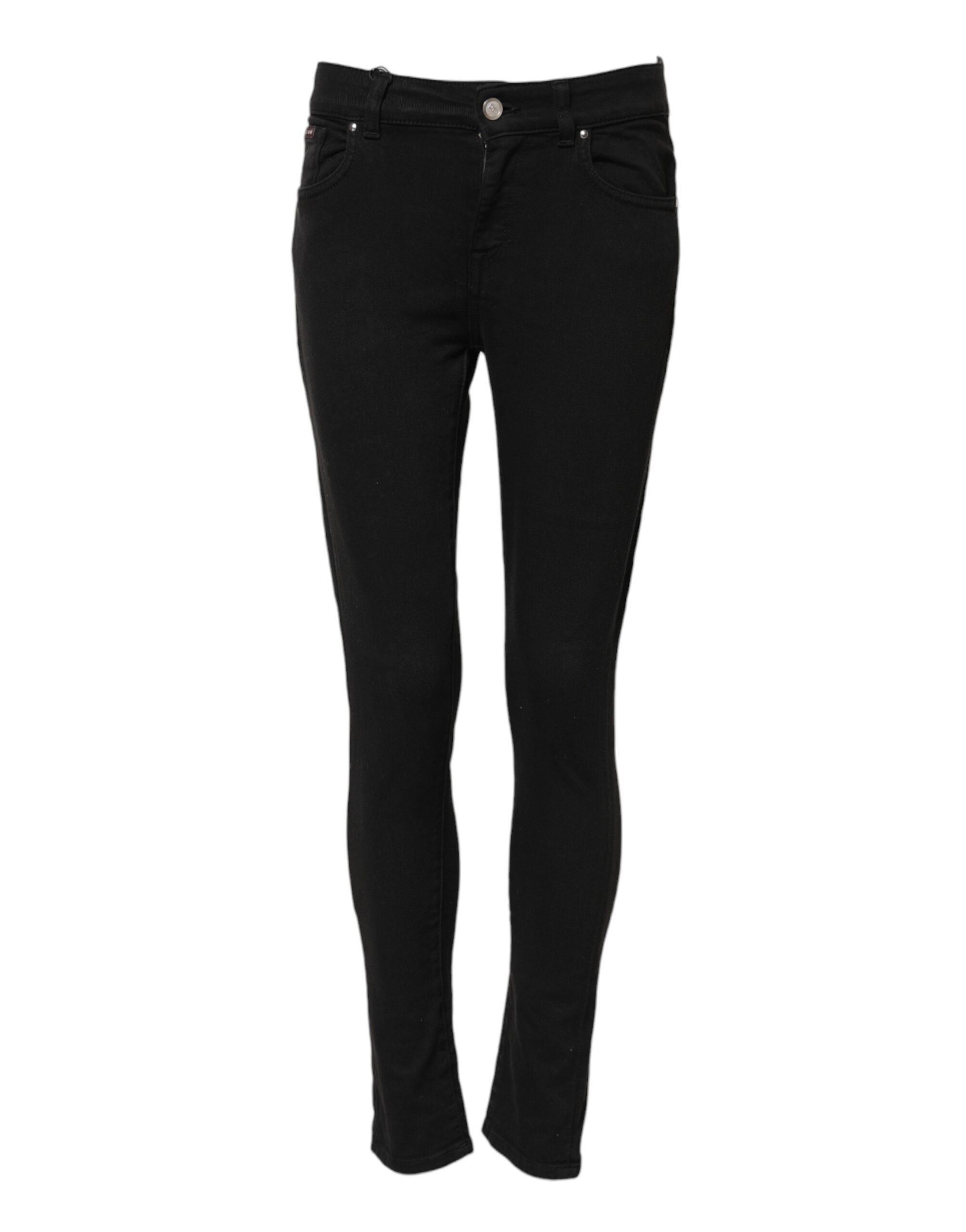 Black Cotton Skinny Mid Waist Denim Jeans
