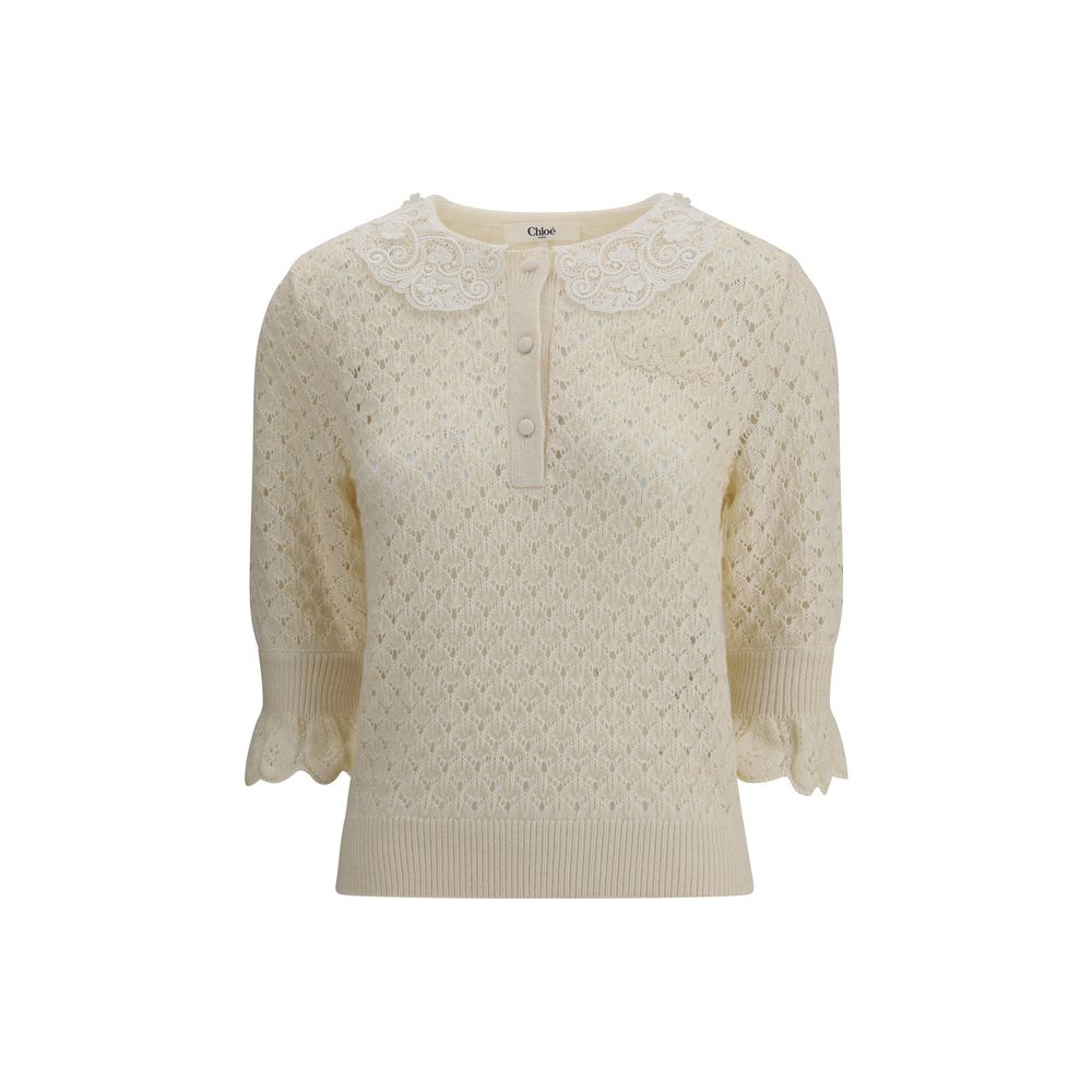 Sweater with lace collar