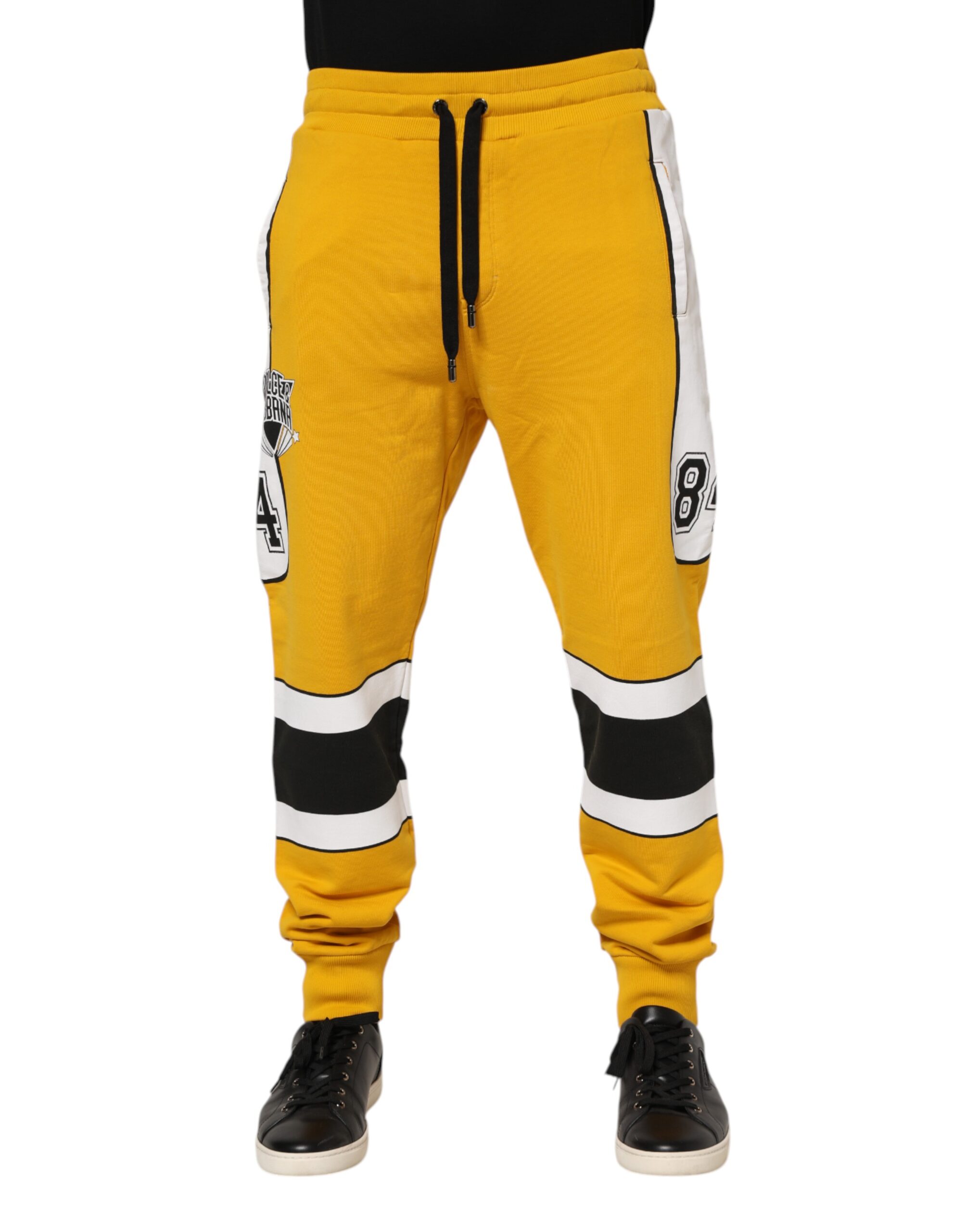 Yellow Cotton Print Jogger Sweatpants Pants