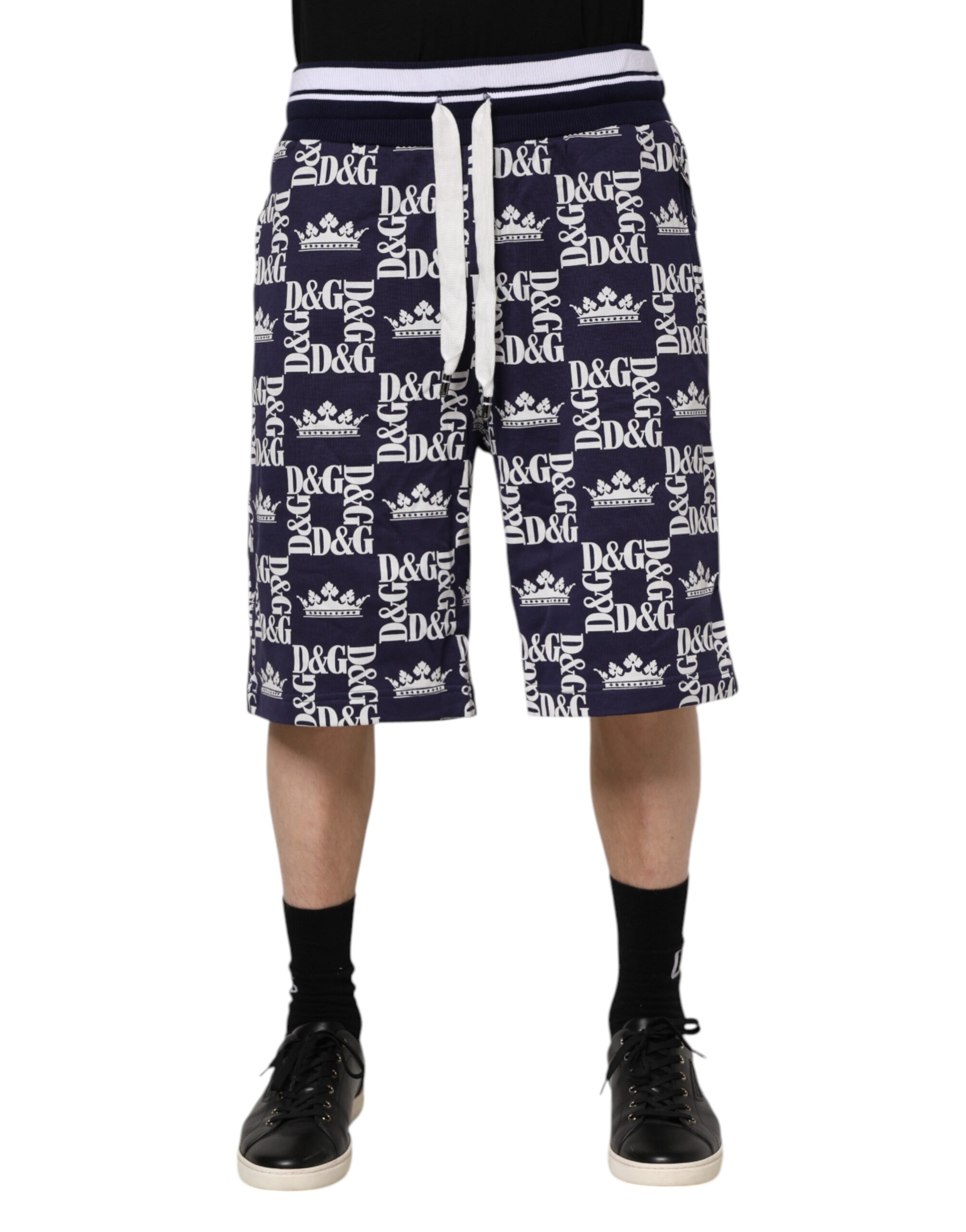 Cotton Blue Crown Logo Print Bermuda Shorts