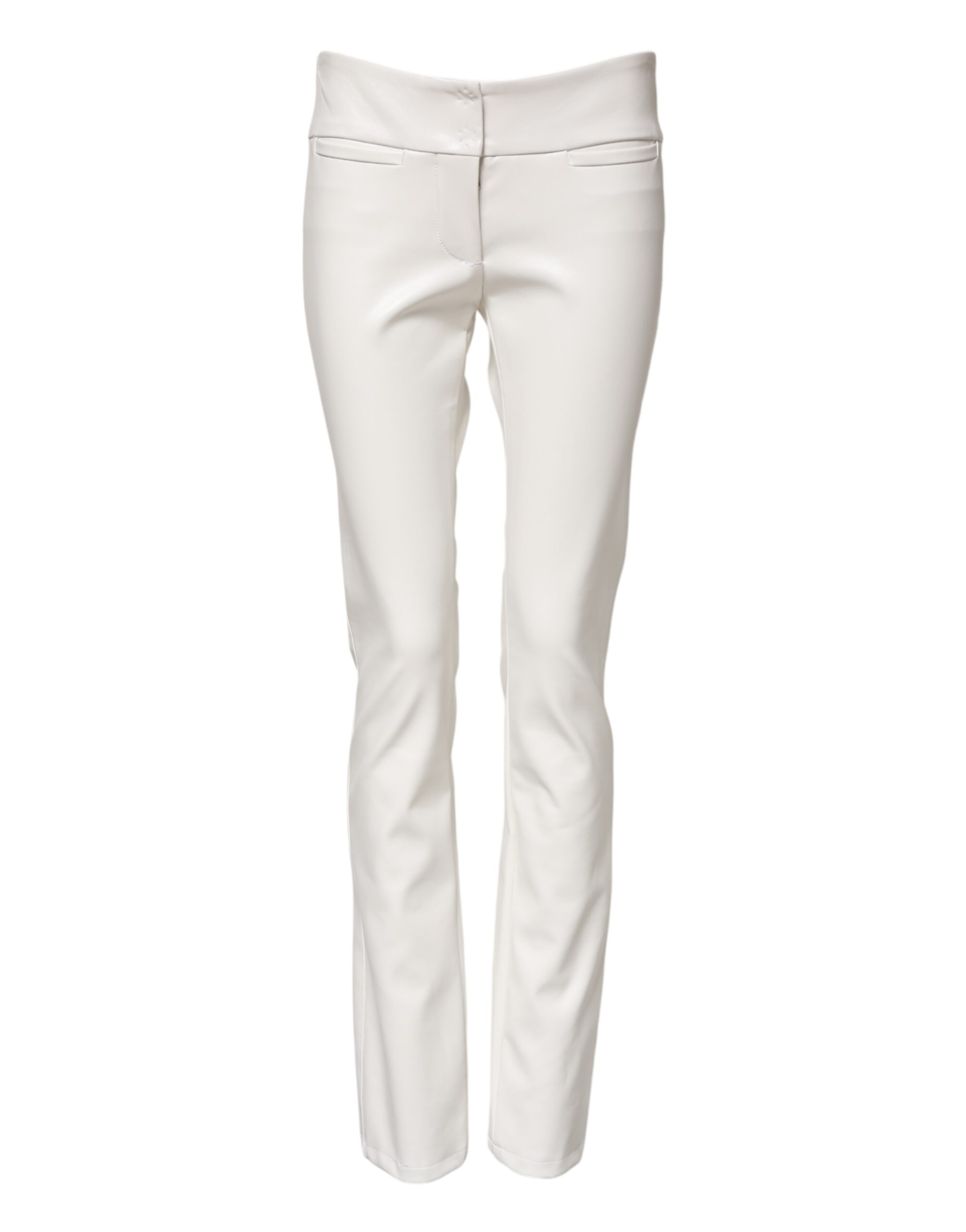 White Polyurethane High Waist Tapered Pants