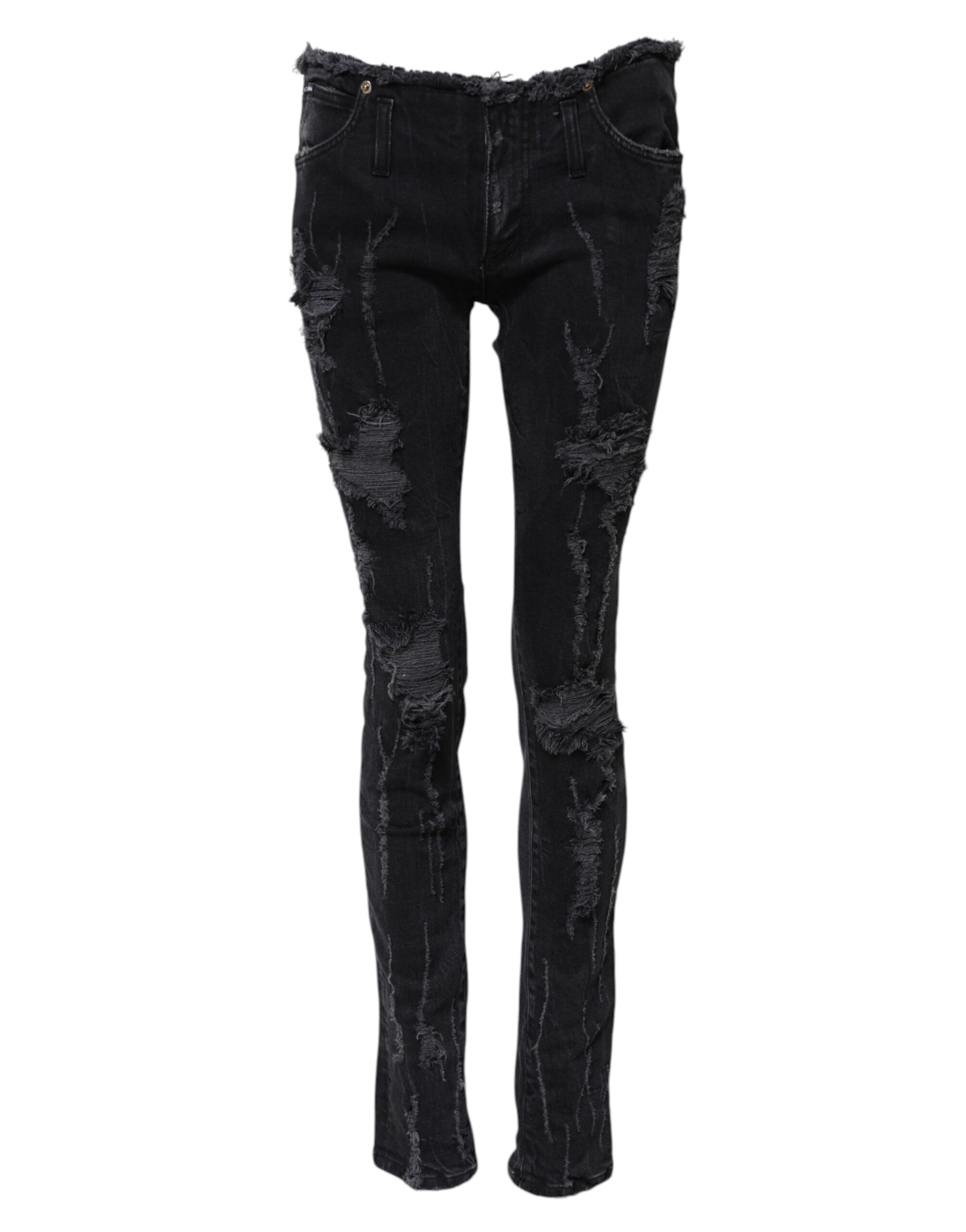 Black Cotton Tattered Skinny Denim Jeans