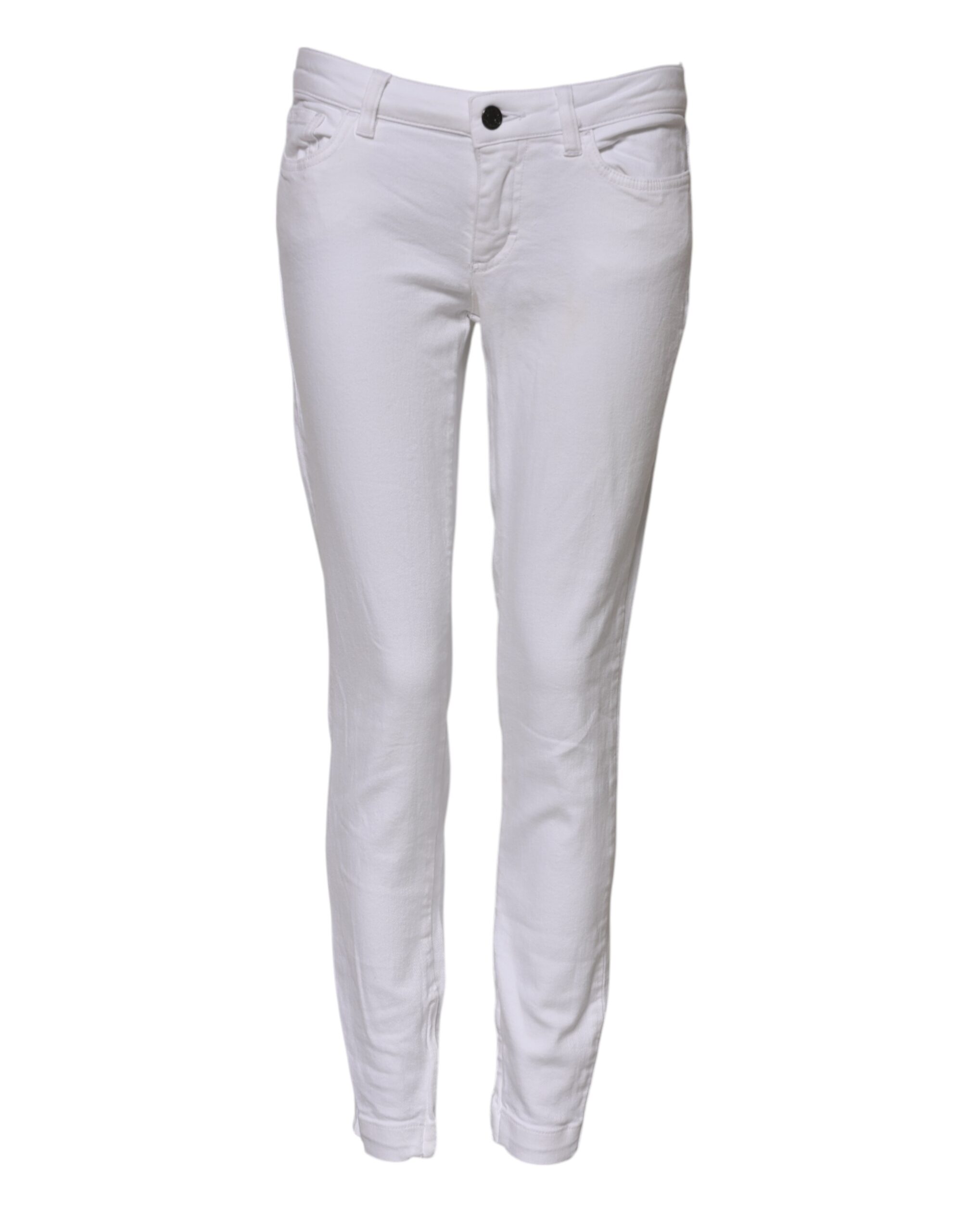 White Cotton Low Waist Skinny Denim Jeans