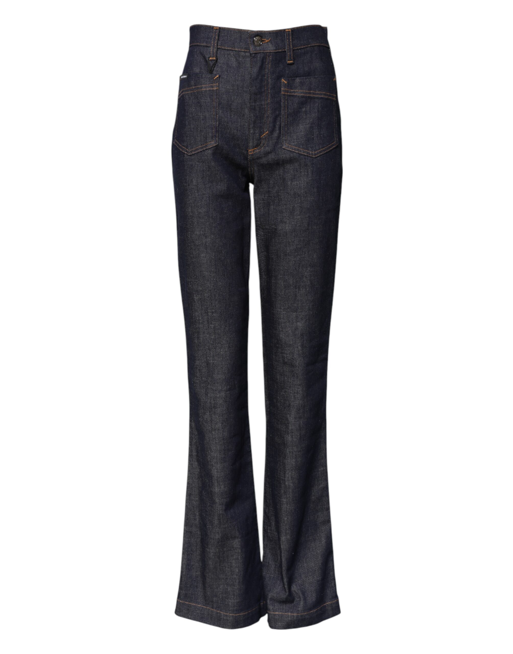Blue Cotton High Waist Flared Denim Jeans