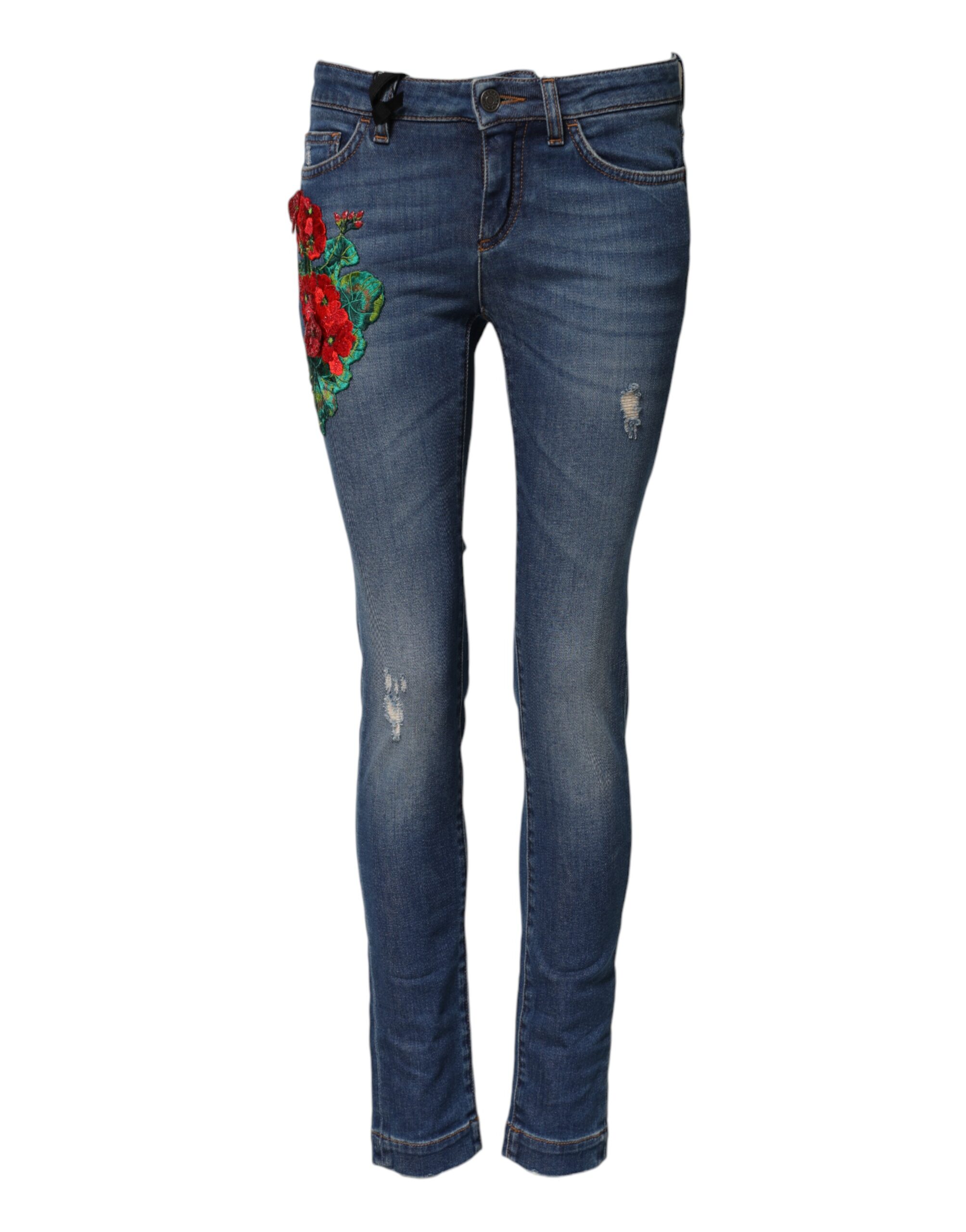 Blue Cotton Low Waist Skinny Denim Jeans