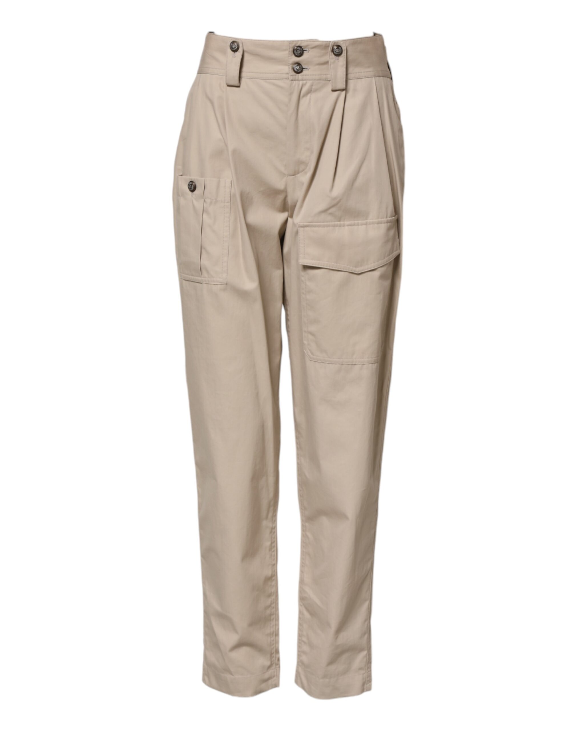 Beige Cotton High Waisted Pants