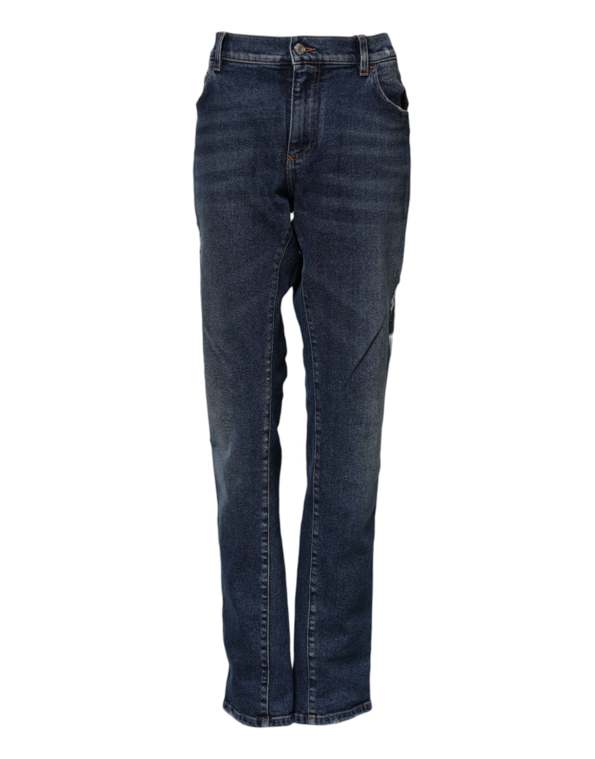 Blue Cotton Mid Waisted Straight Denim Jeans