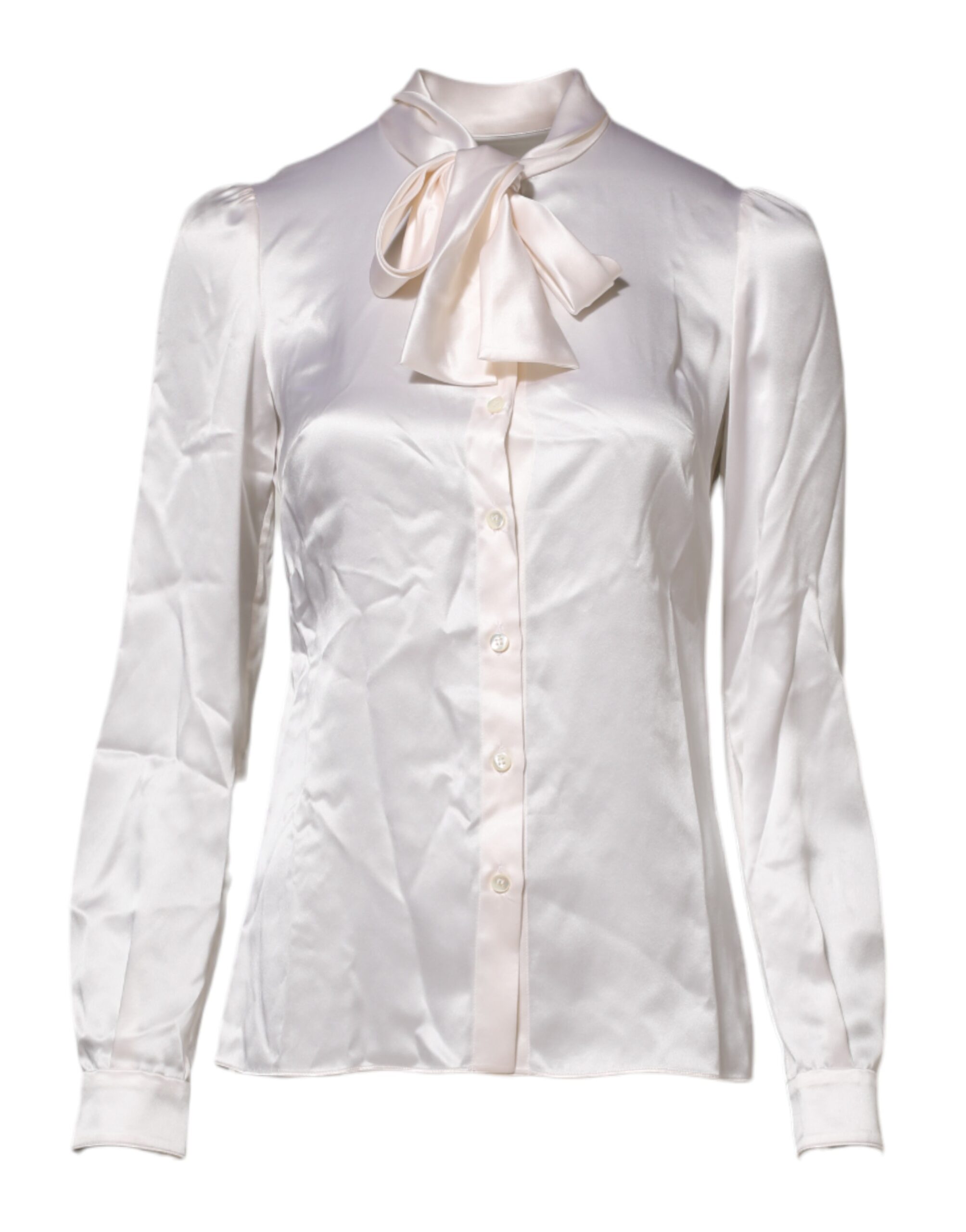 White Ascot Collar Long Sleeve Blouse Top