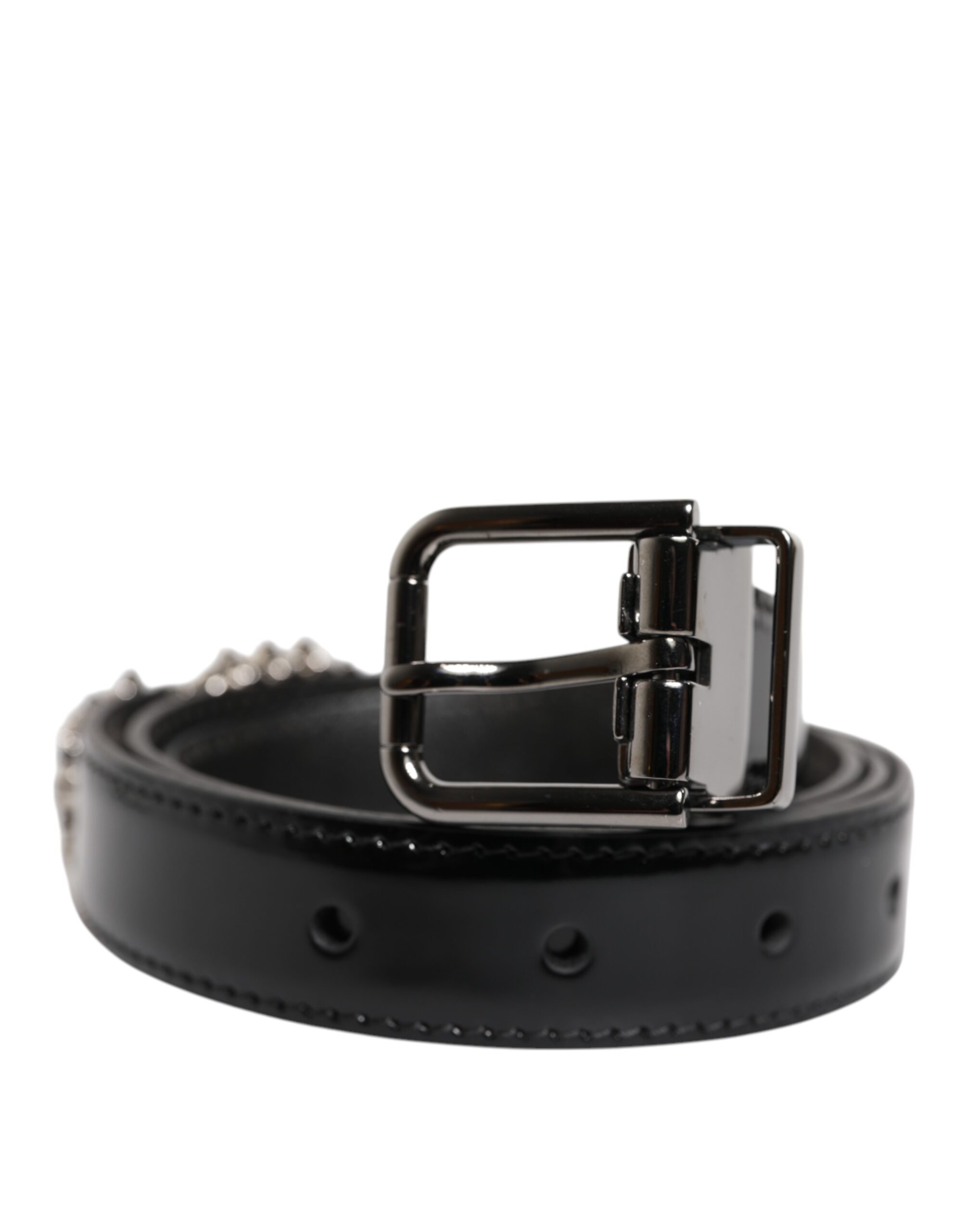 Black Embellished Metal Logo Buckle Belt