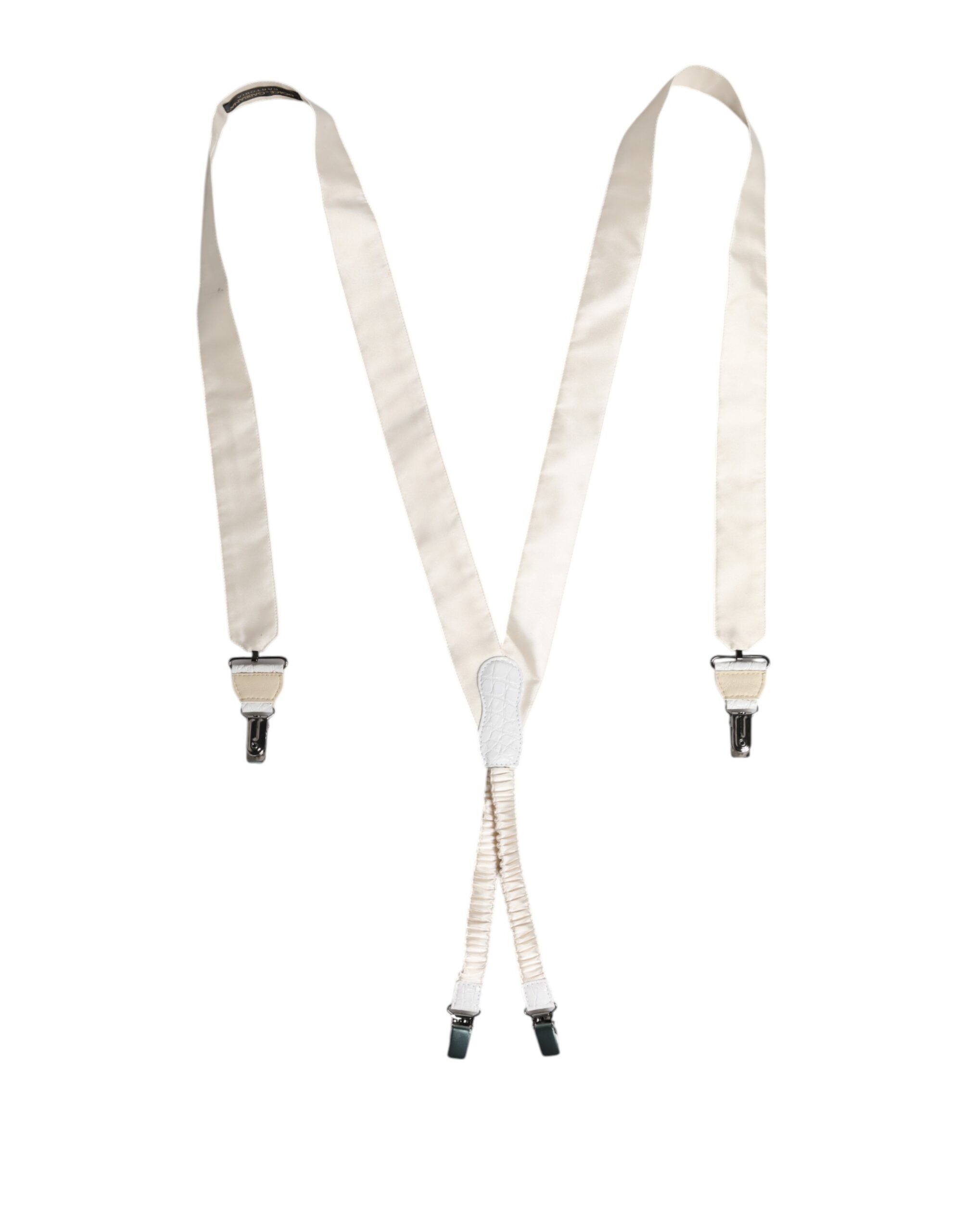 White Waistband Logo Metal Clip Belt Suspender