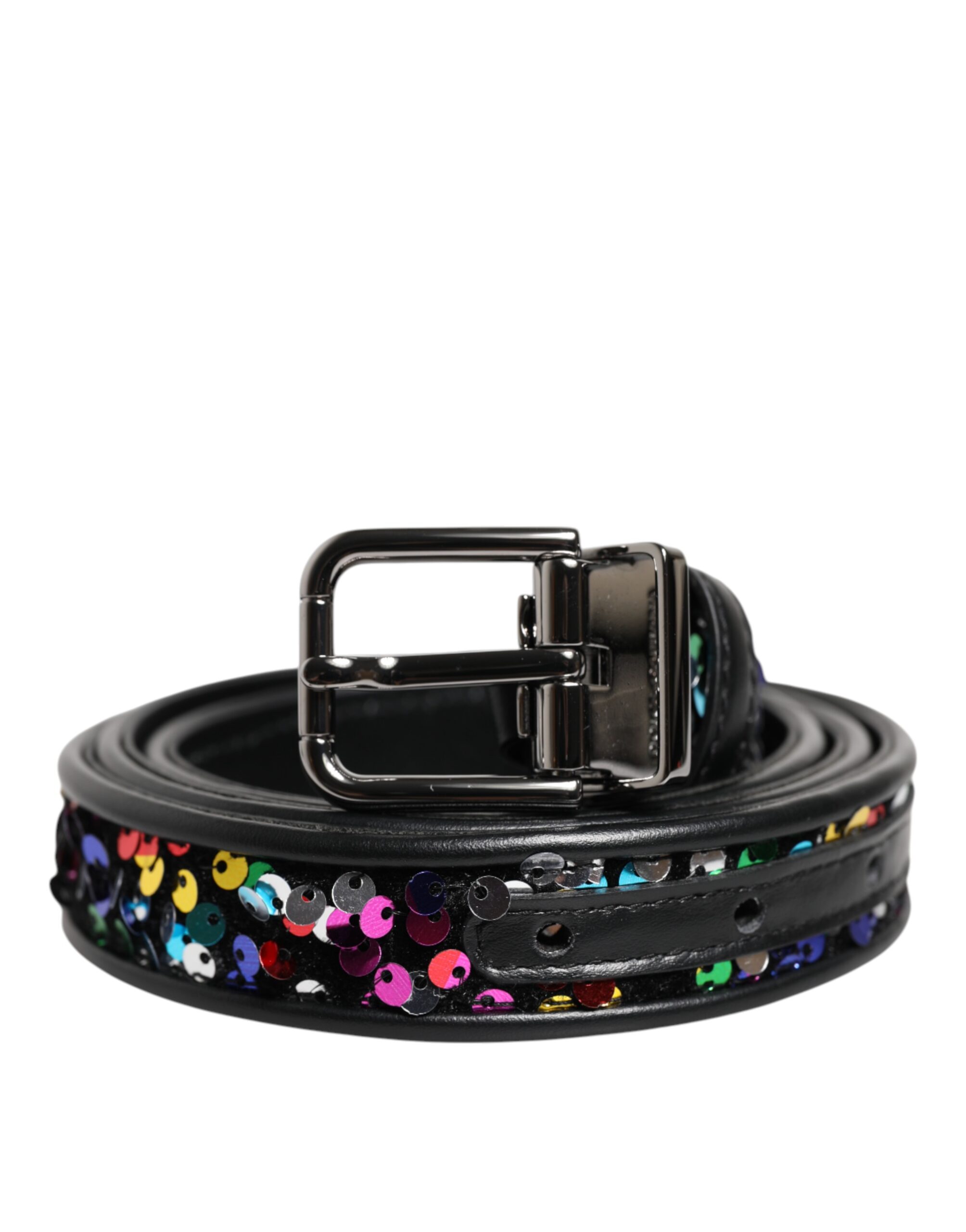 Black Sequin Embellished Metal Buckle Belt