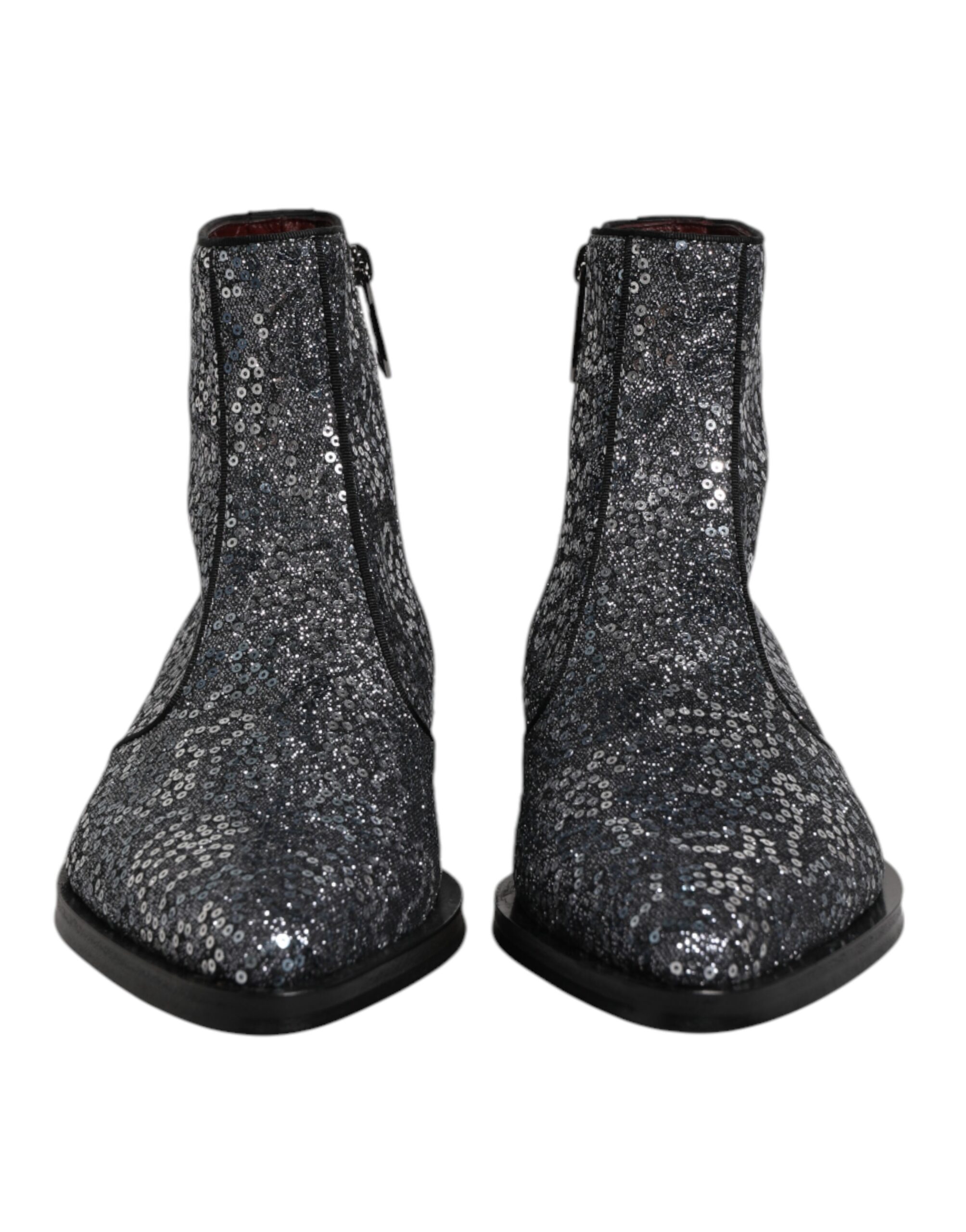 Dark Gray Cotton Sequined Chelsea Boots Shoes