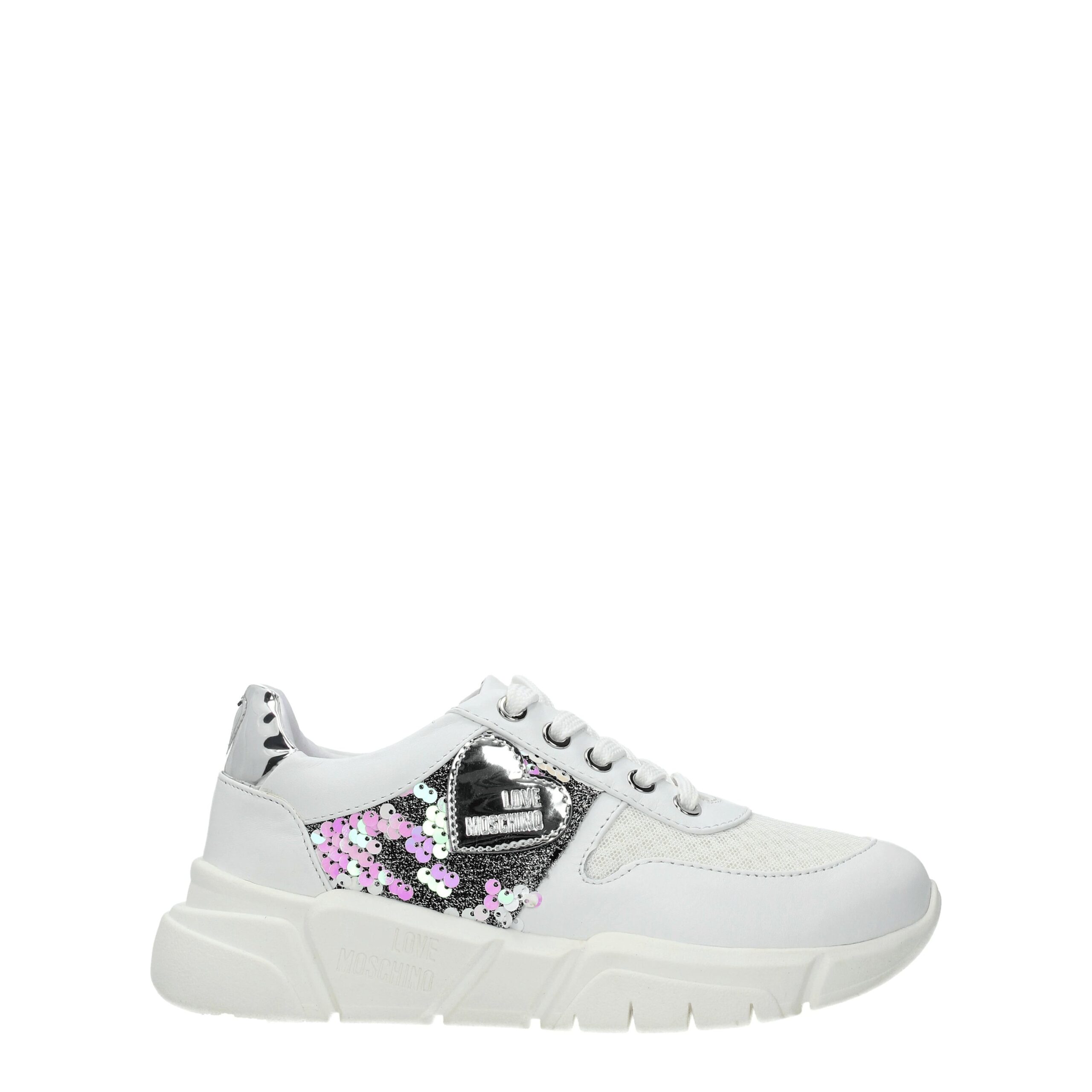 White Fabric Chunky Sneakers