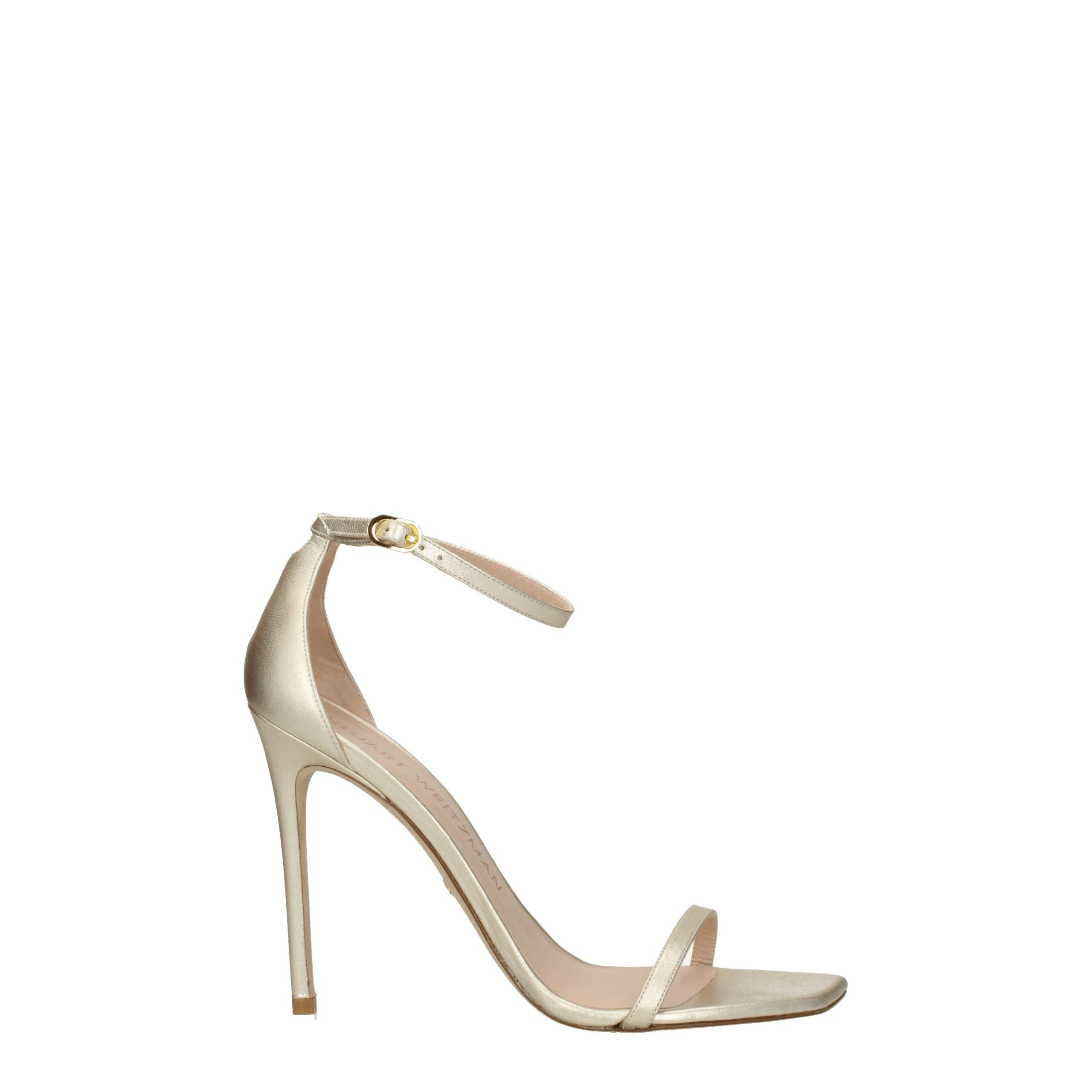 Gold Leather Stiletto Heels Sandals