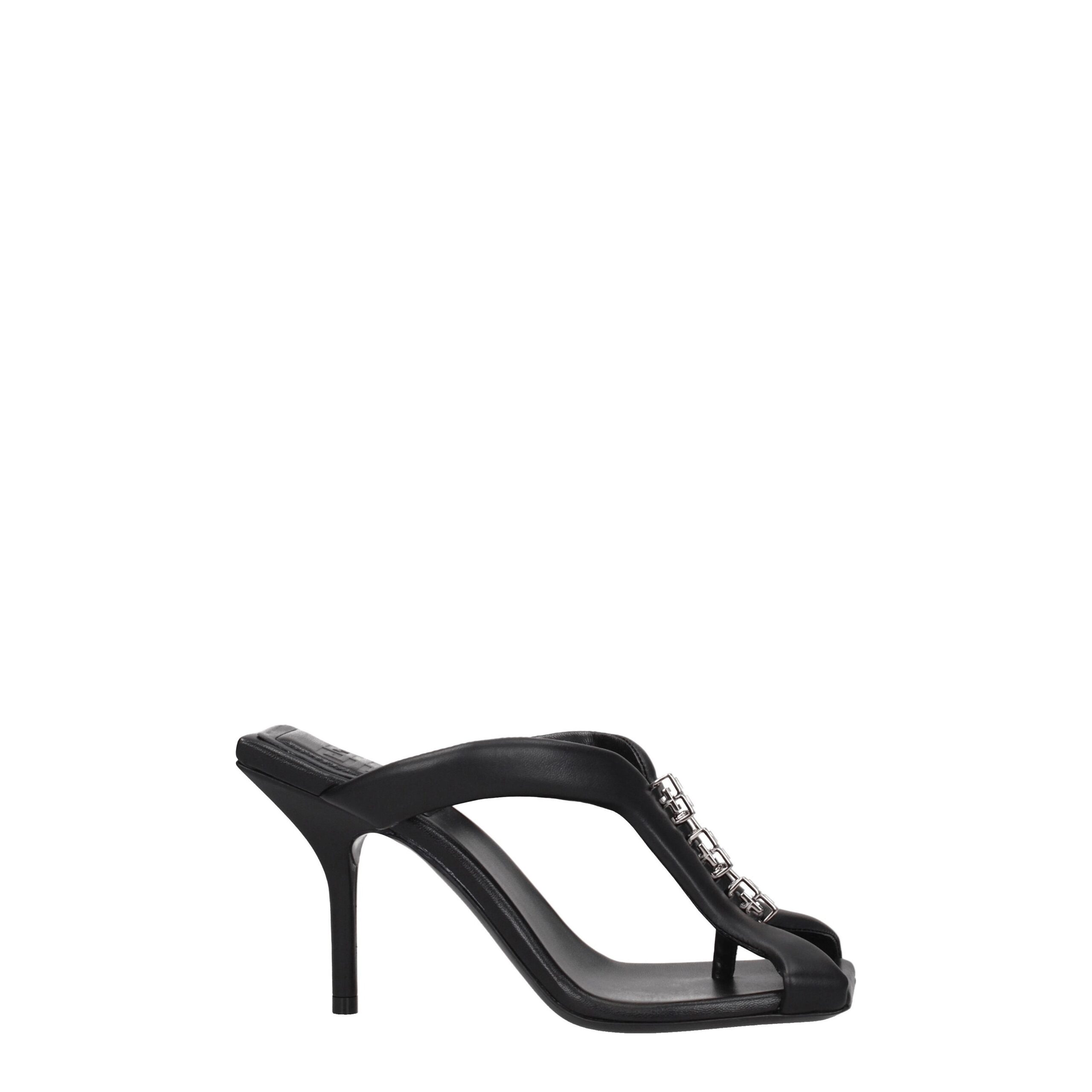 Black Leather Stiletto Heels Sandals