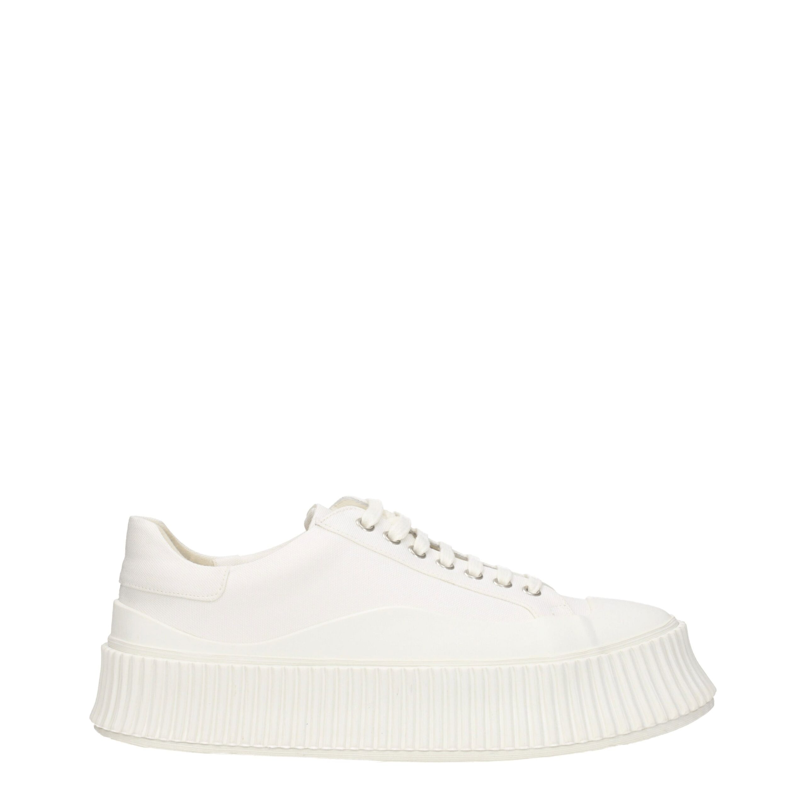 White Fabric Platform Sneakers