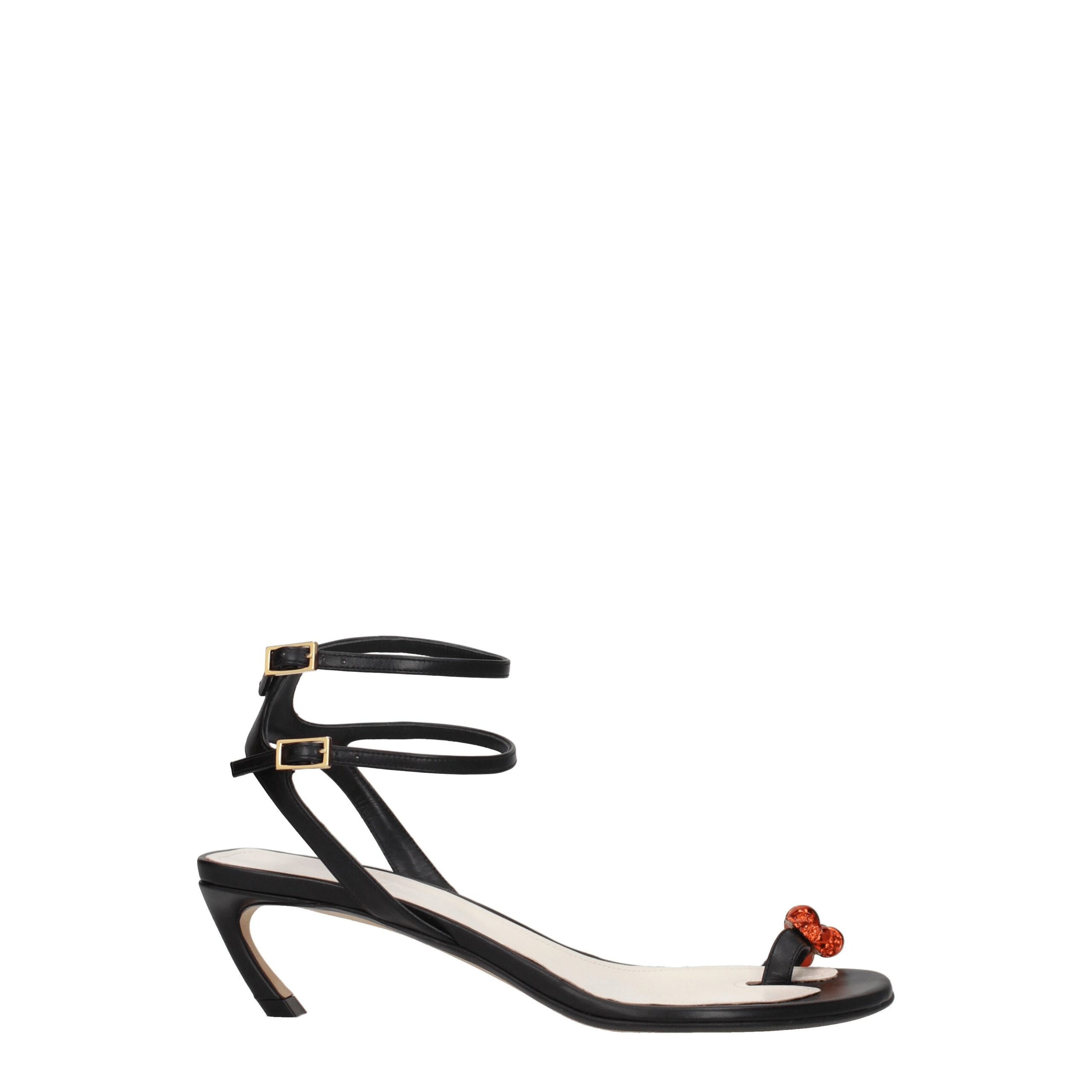 Black Leather Stiletto Heels Sandals