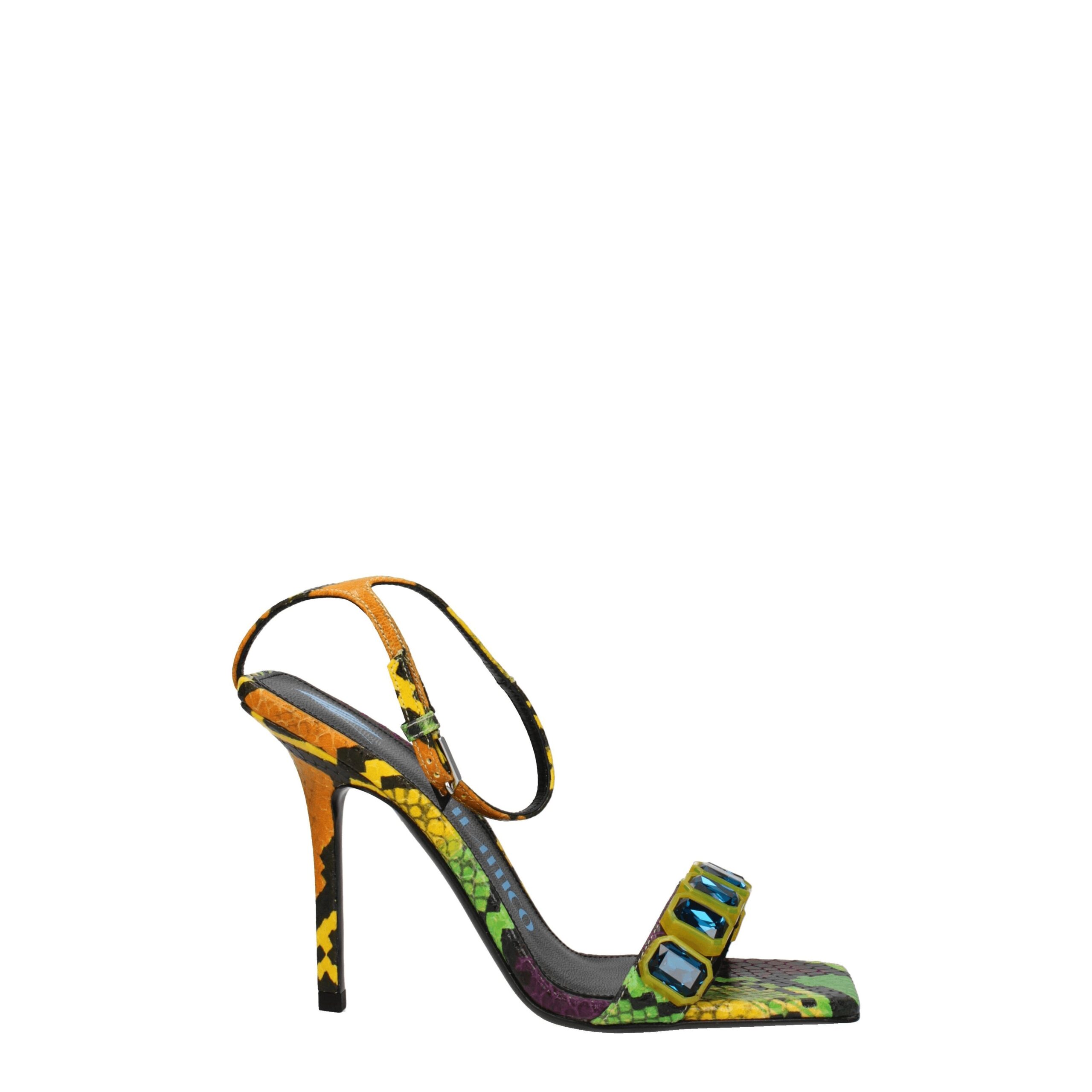 Multicolor Leather Stiletto Heels Sandals