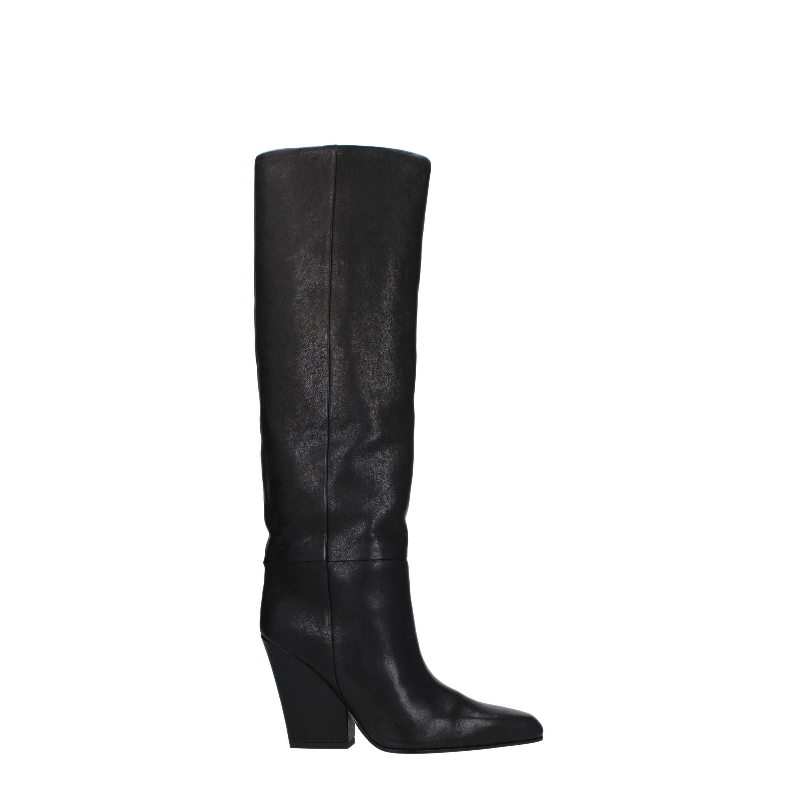 Black Leather High Heel Boots