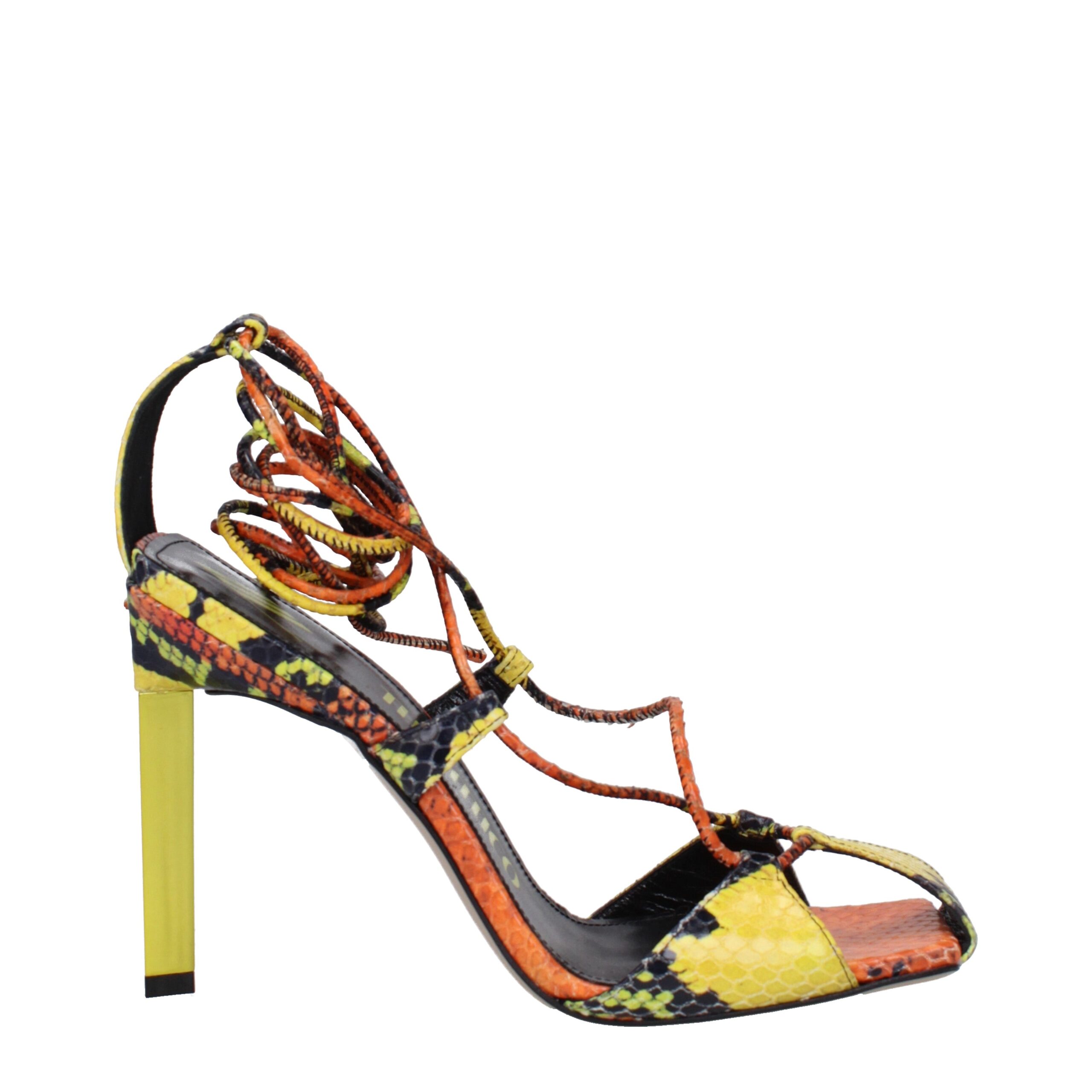 Orange Leather Stiletto Heels Sandals