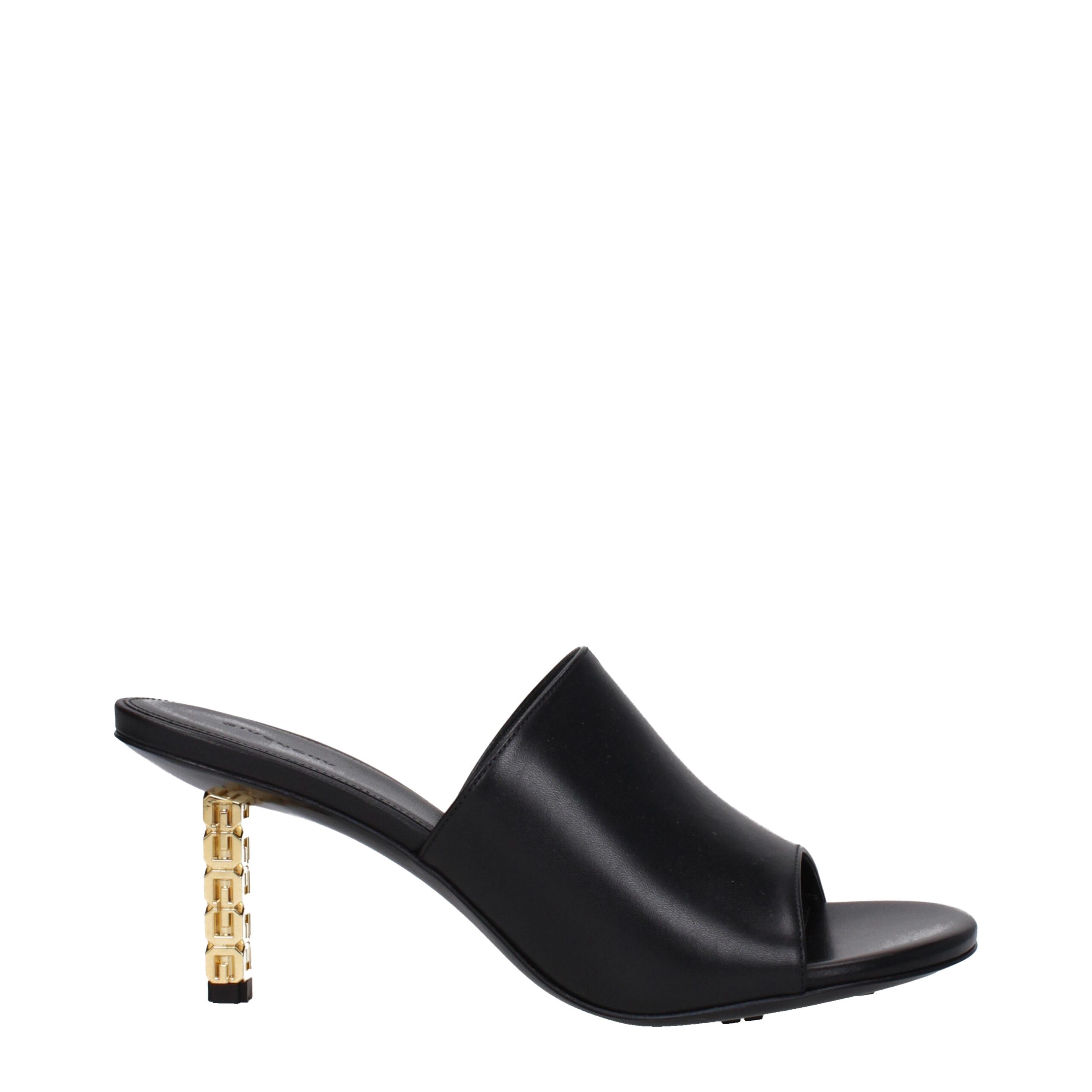 Black Leather Stiletto Heels Sandals