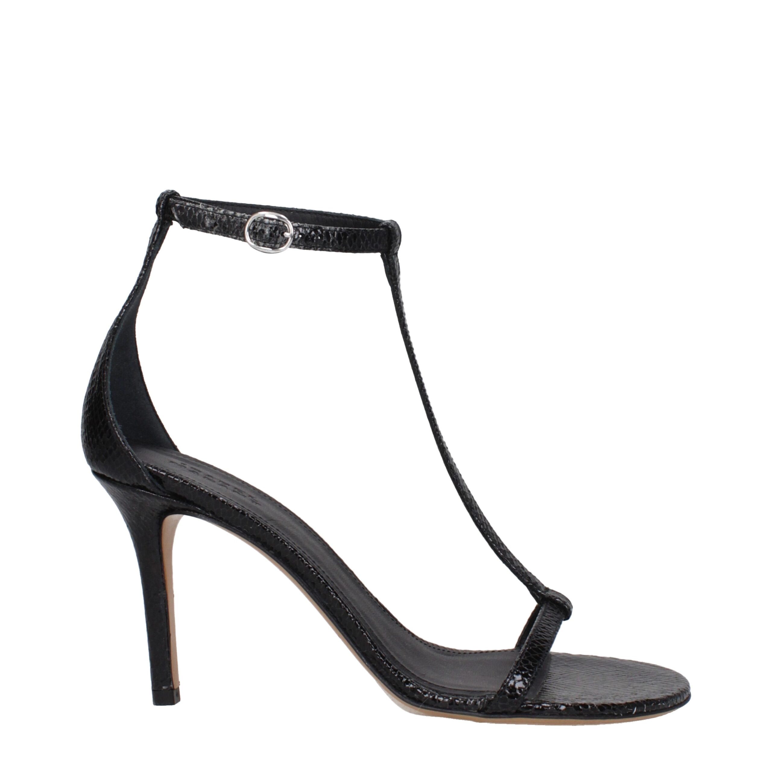 Black Leather Stiletto Heels Sandals